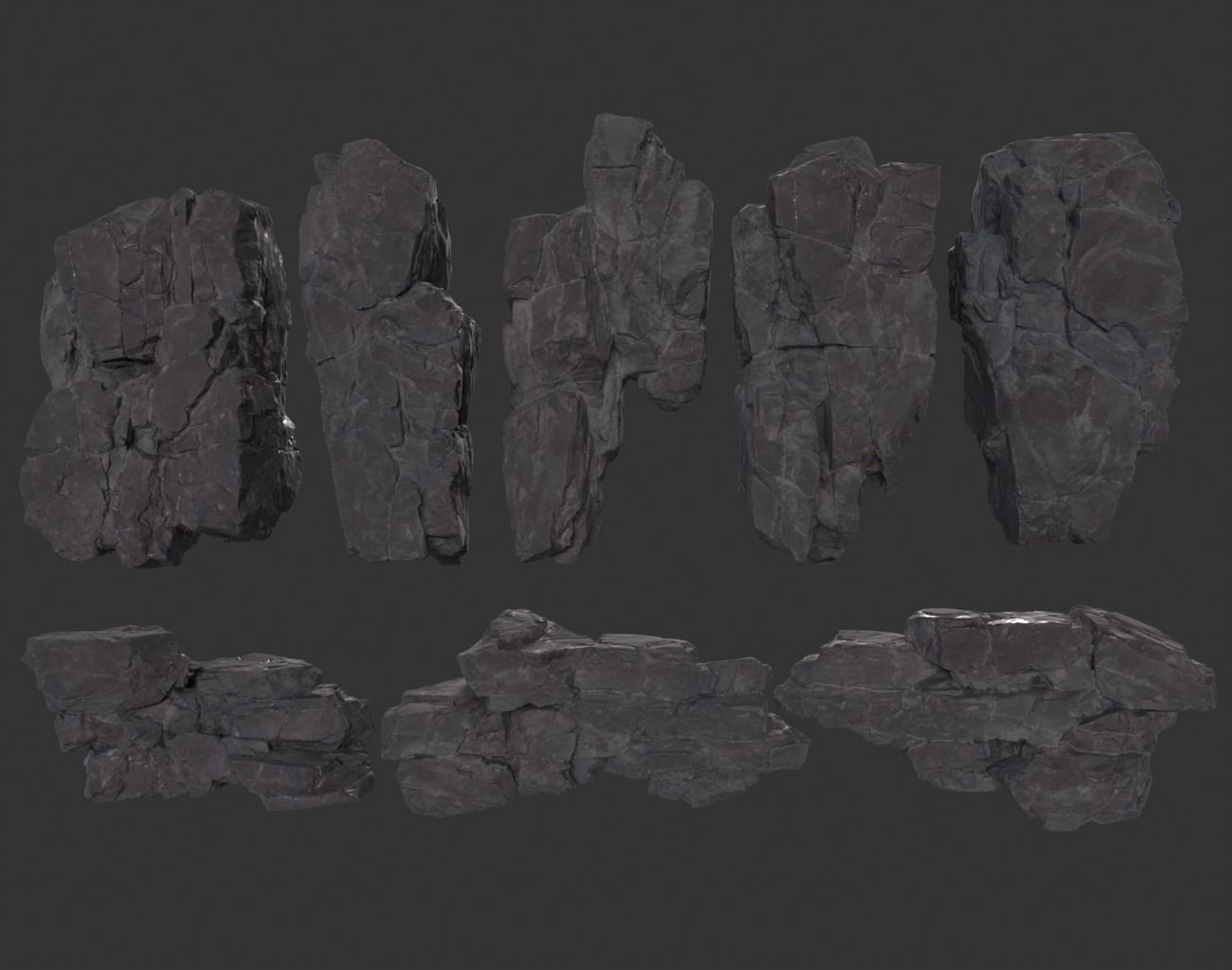 Low poly Black Modular Rock 230702 Low-poly 3D model_2