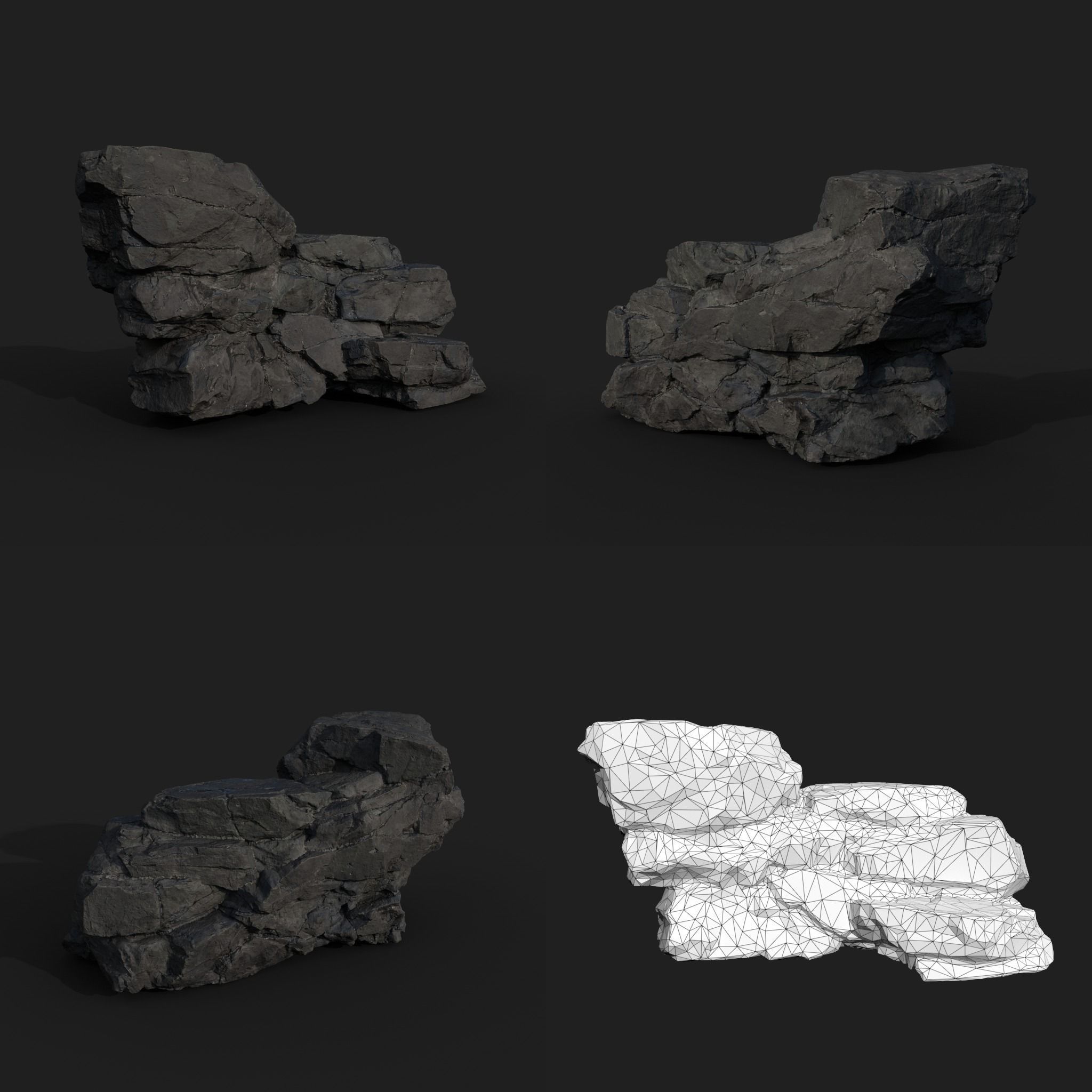Low poly Black Modular Rock 230702 Low-poly 3D model_6