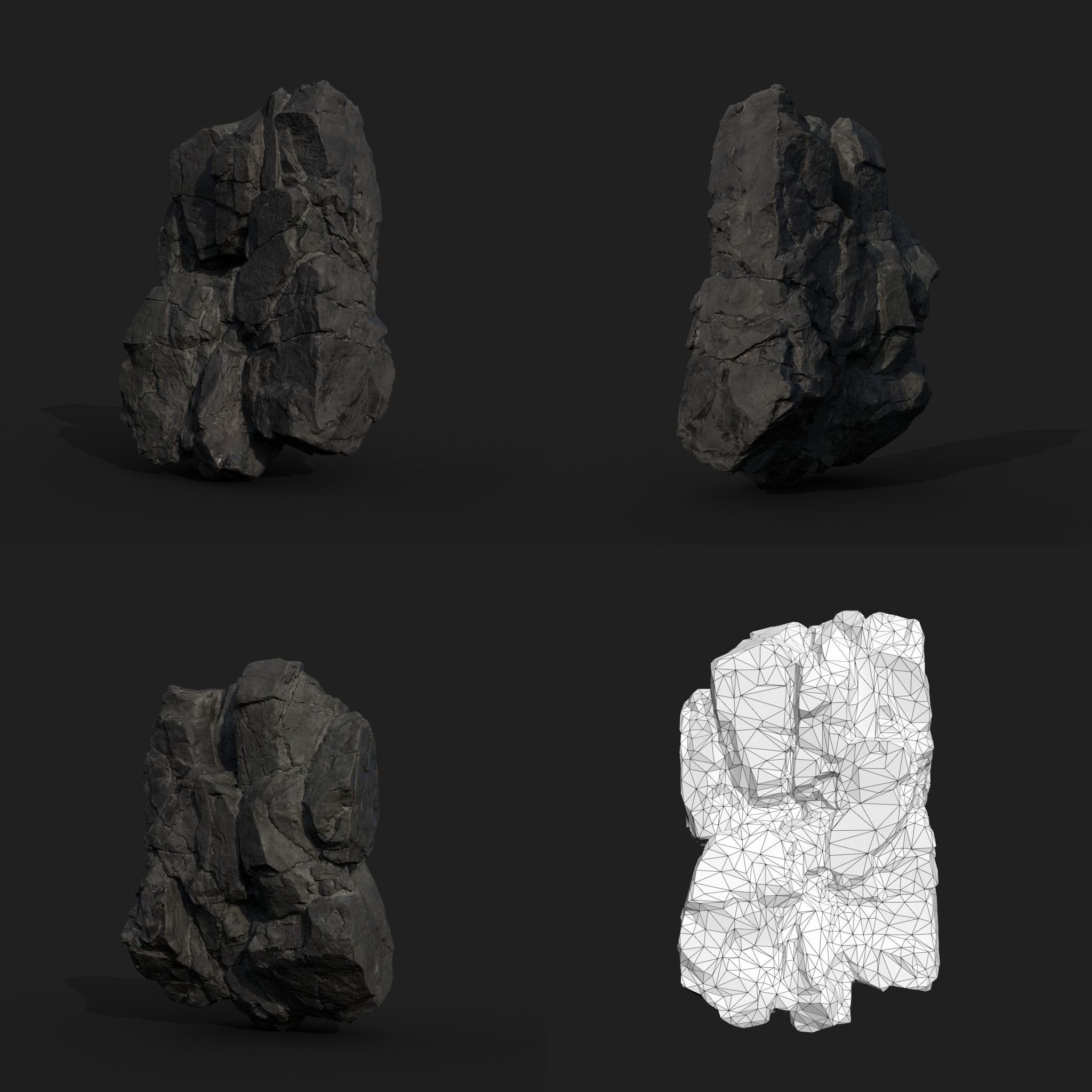 Low poly Black Modular Rock 230702 Low-poly 3D model_4