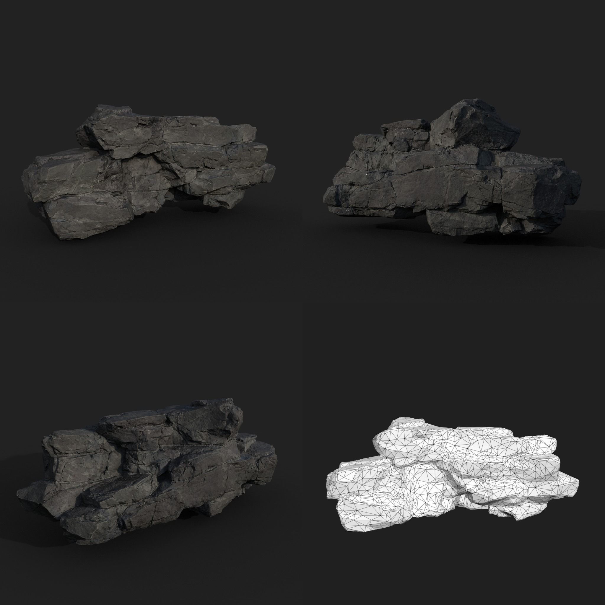 Low poly Black Modular Rock 230702 Low-poly 3D model_10