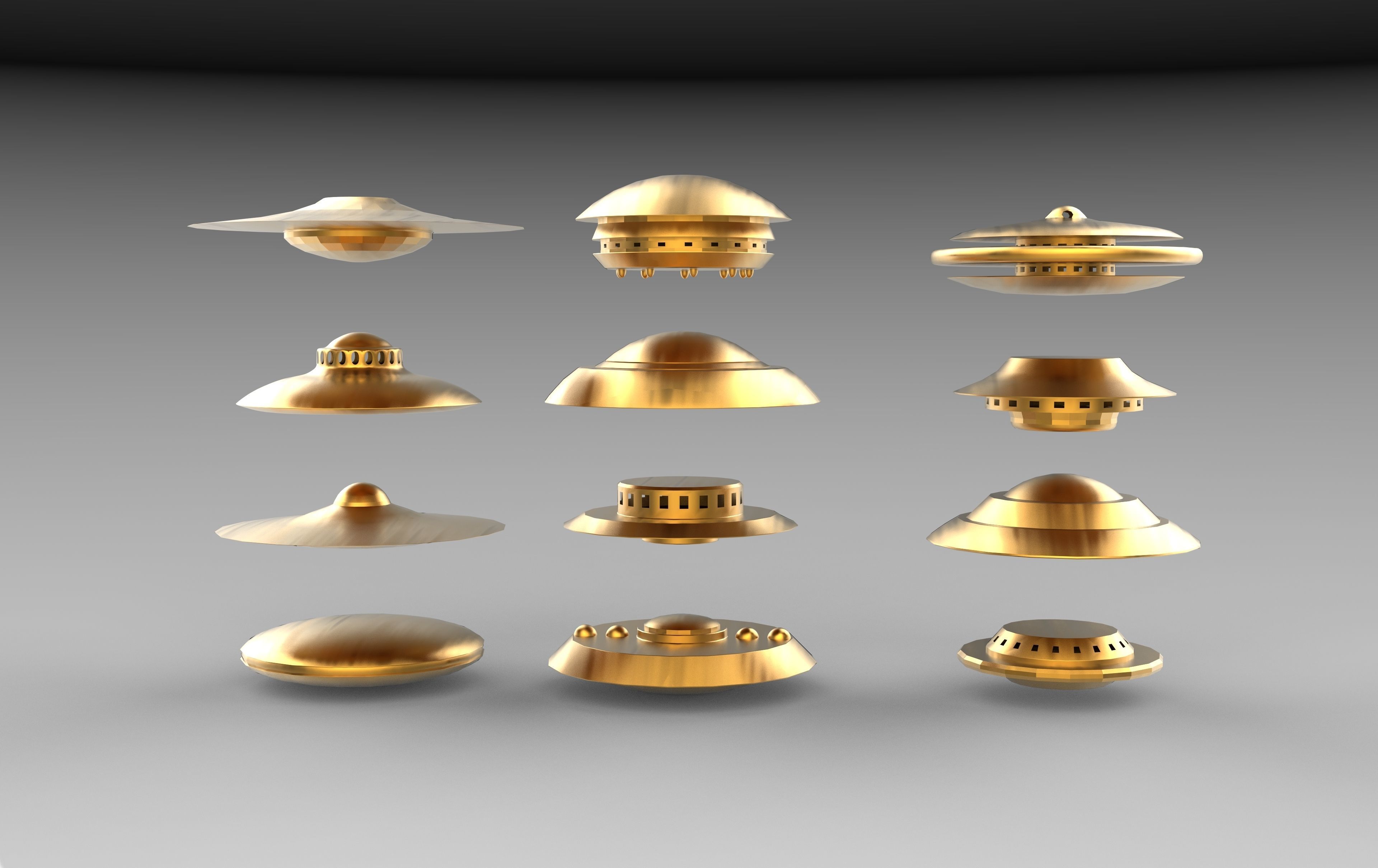 UFO spaceships Low-poly 3D model_15