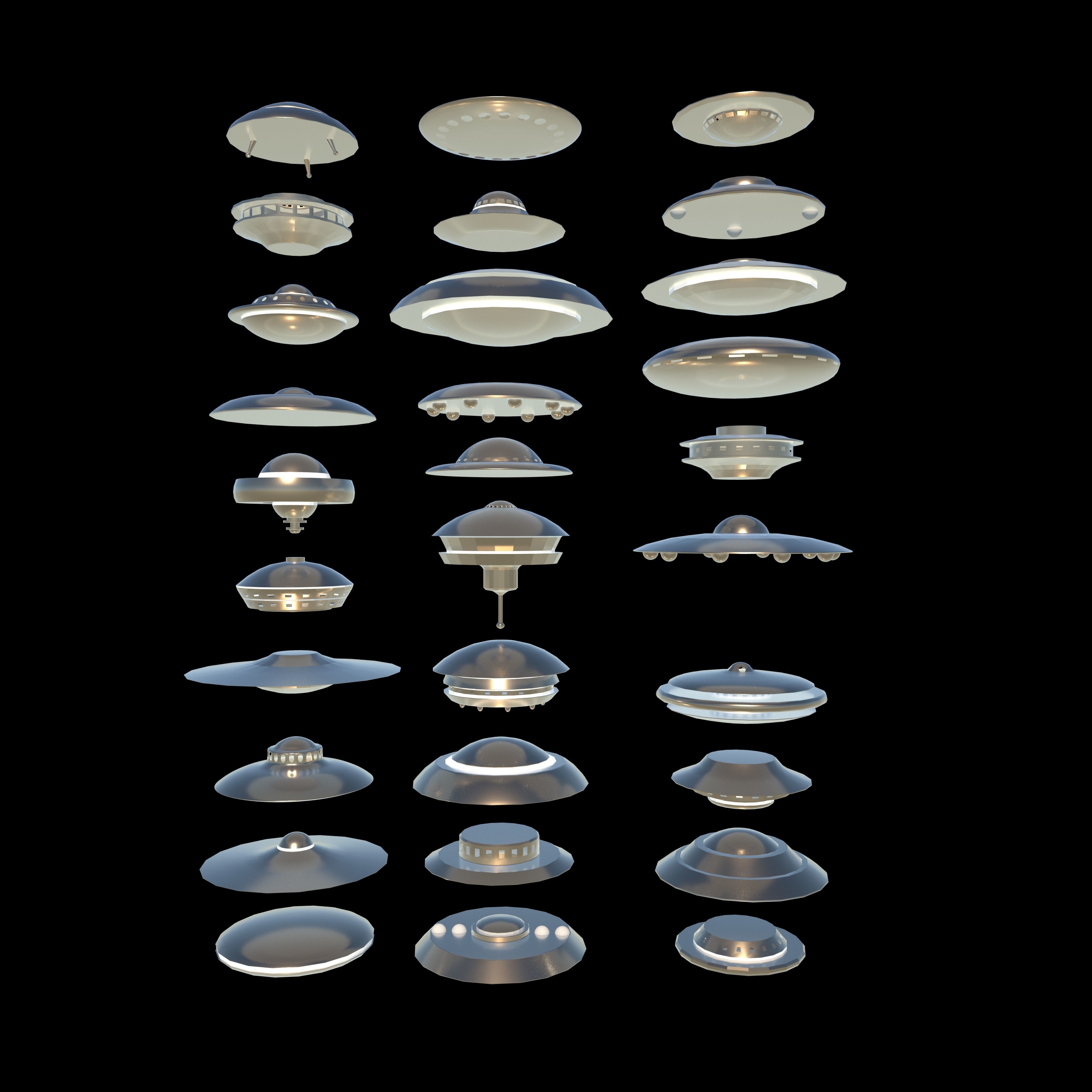 UFO spaceships Low-poly 3D model_10