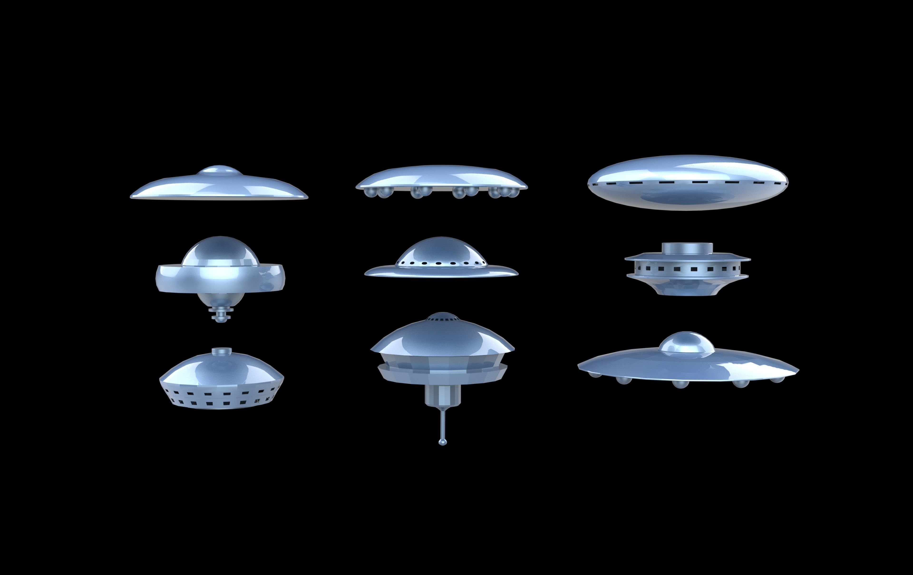 UFO spaceships Low-poly 3D model_7