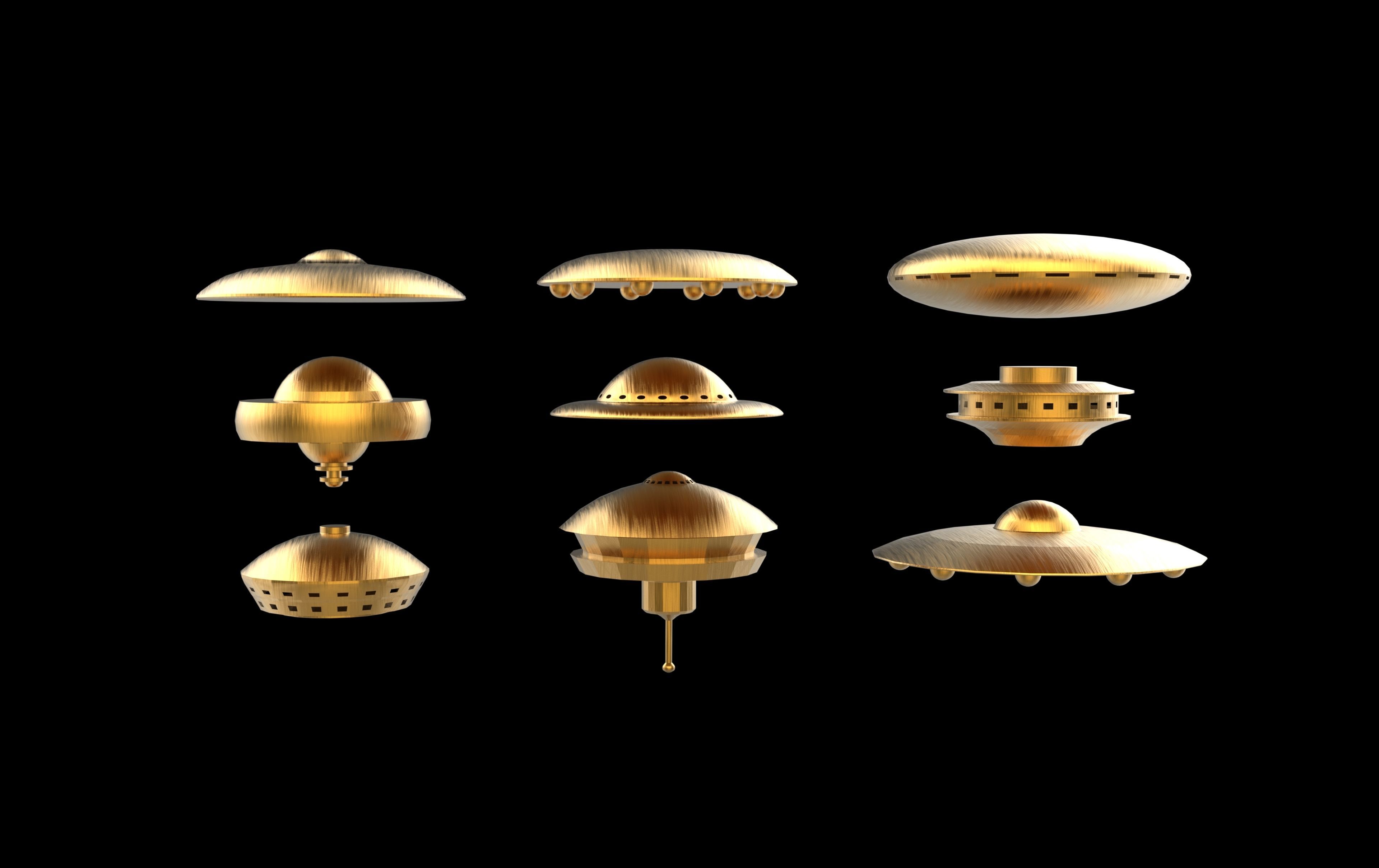 UFO spaceships Low-poly 3D model_5