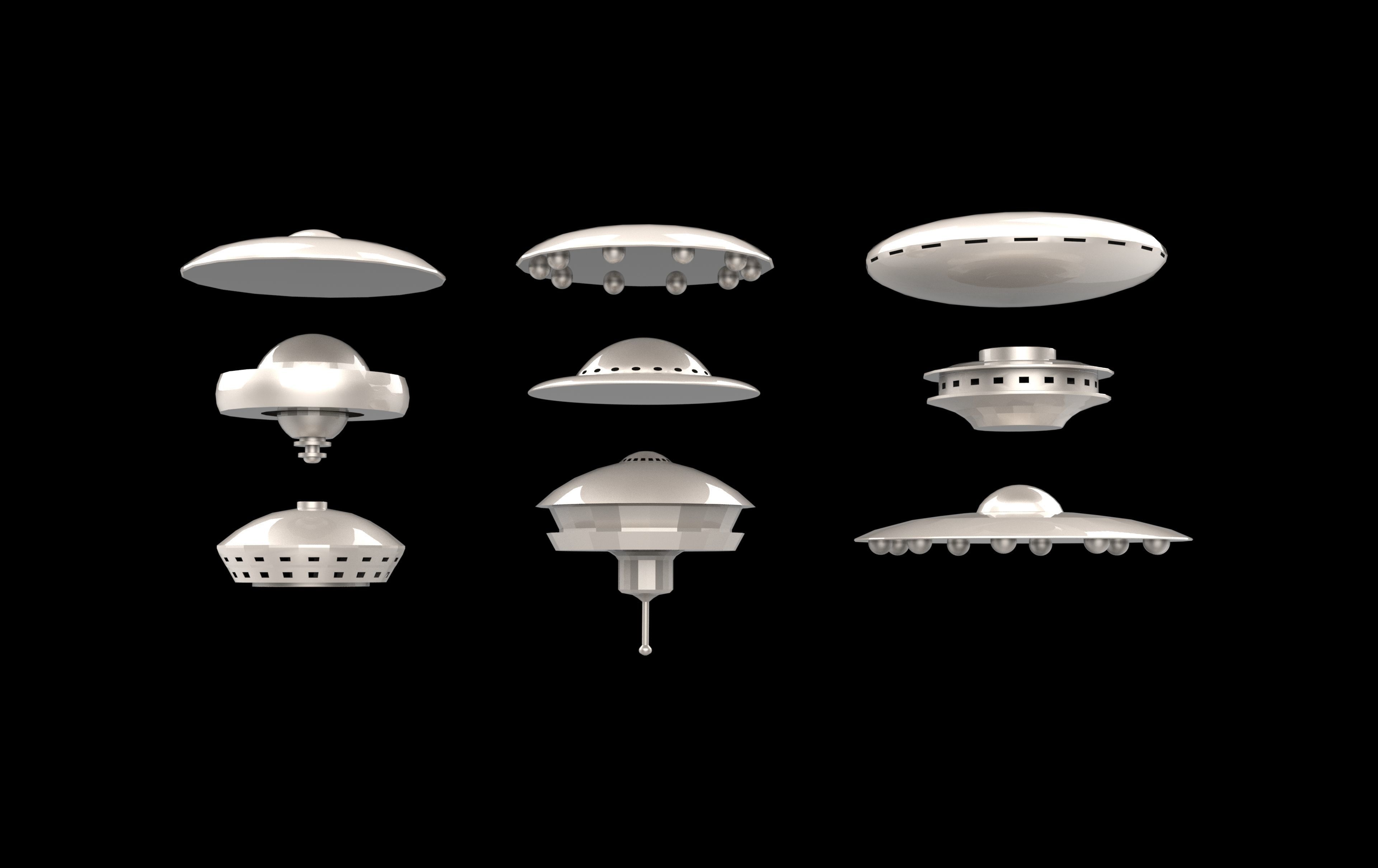 UFO spaceships Low-poly 3D model_6