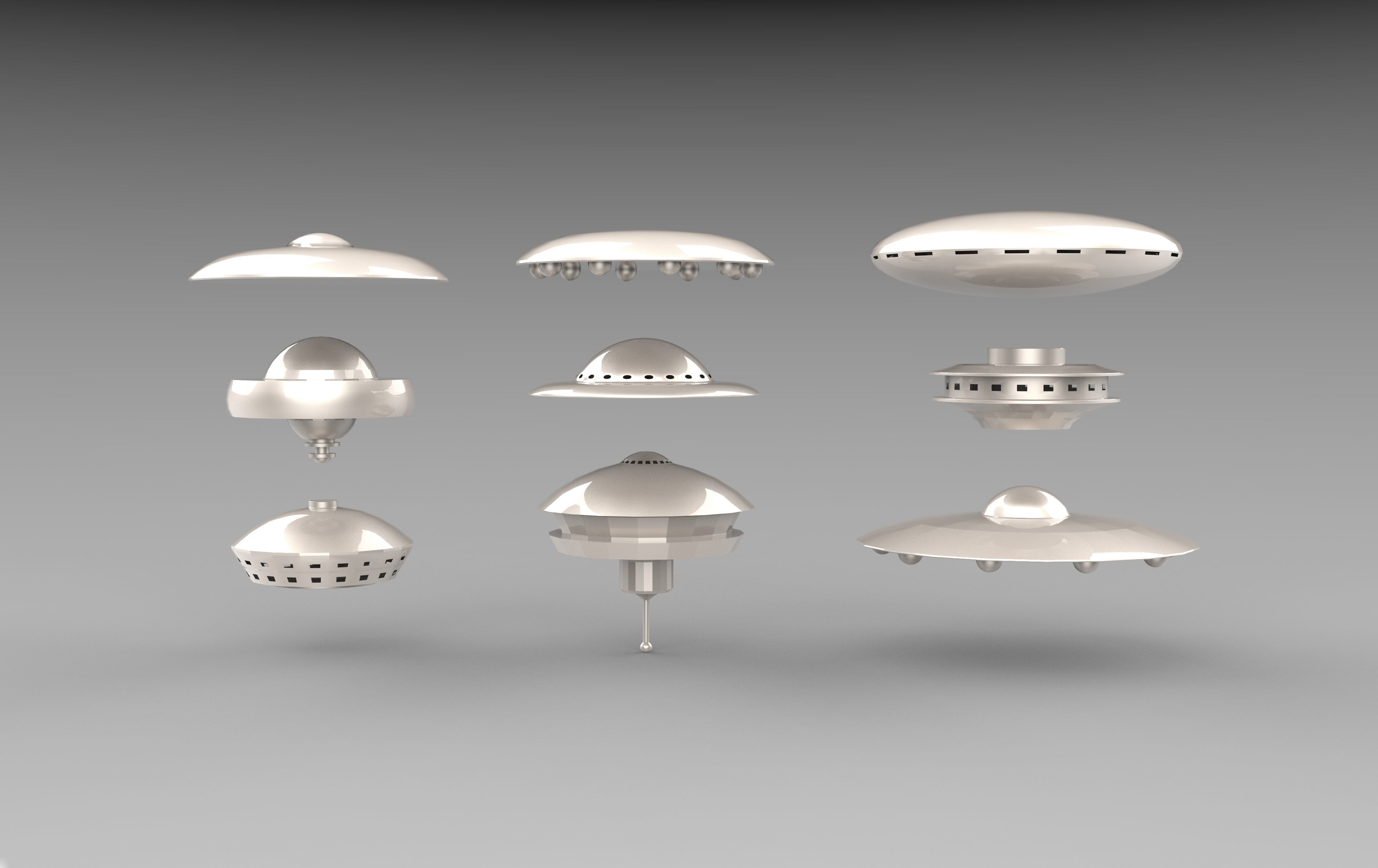 UFO spaceships Low-poly 3D model_14