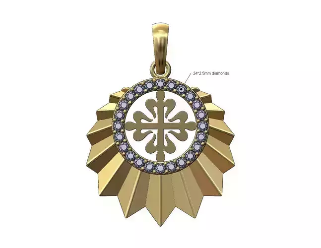 Diamond PP logo halo sunburst faceted pendant with bail