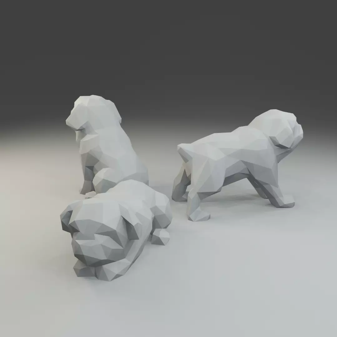 Low polygon Bulldog 3D print model in three poses 3D print model