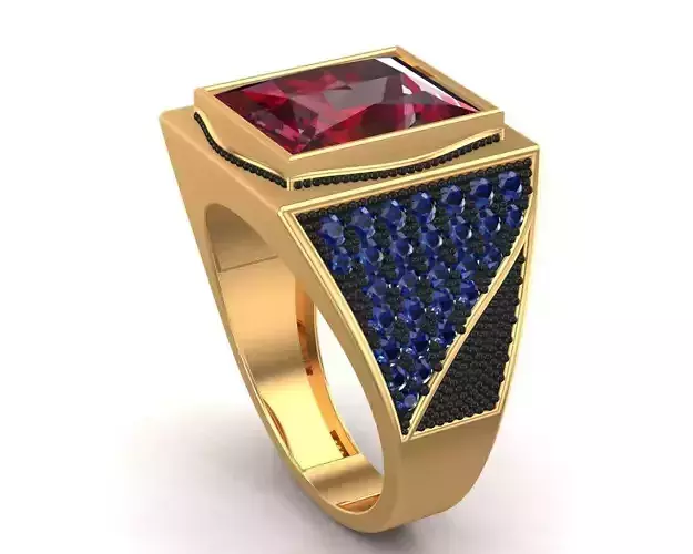 Turkish Red Ruby Stone Diamonds Gents Ring