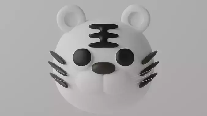 Cartoon Cute White Tiger Head
