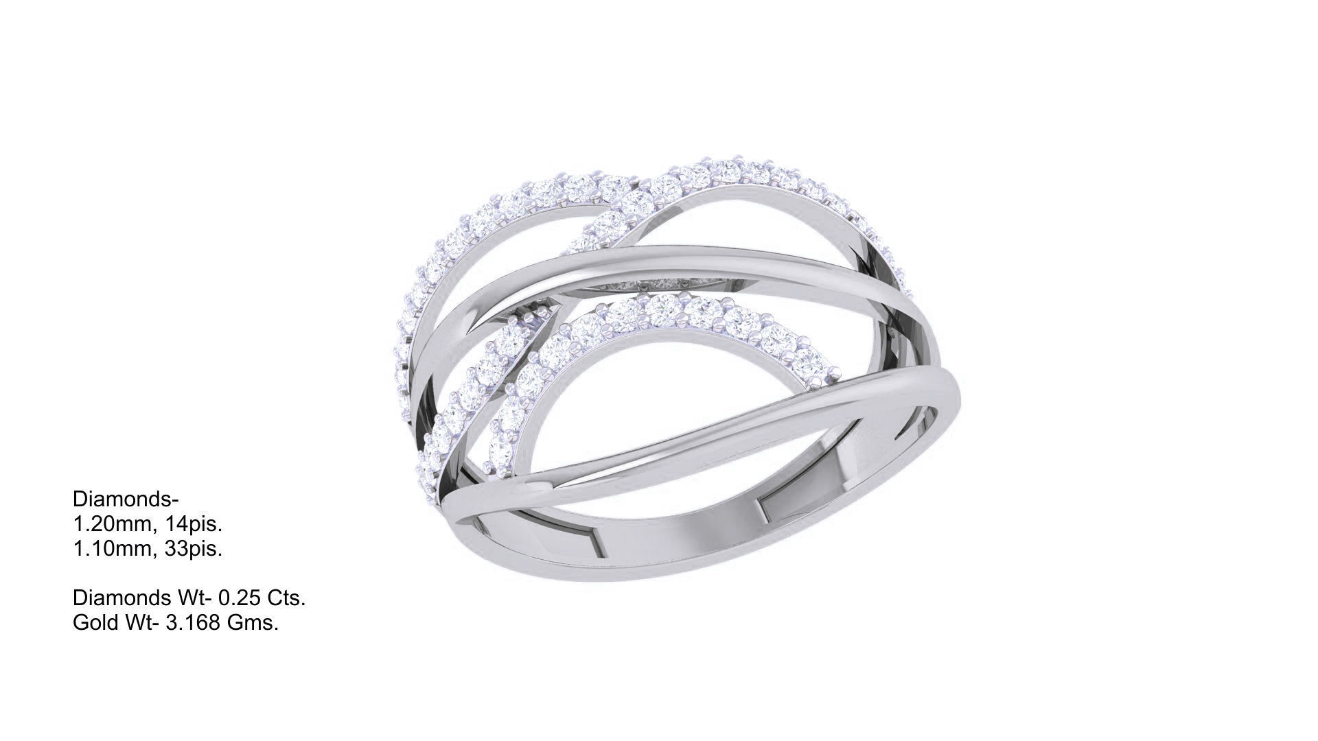 Wire High Jewelry Diamond Cocktail Ring 3dm stl obj 3D print model_2