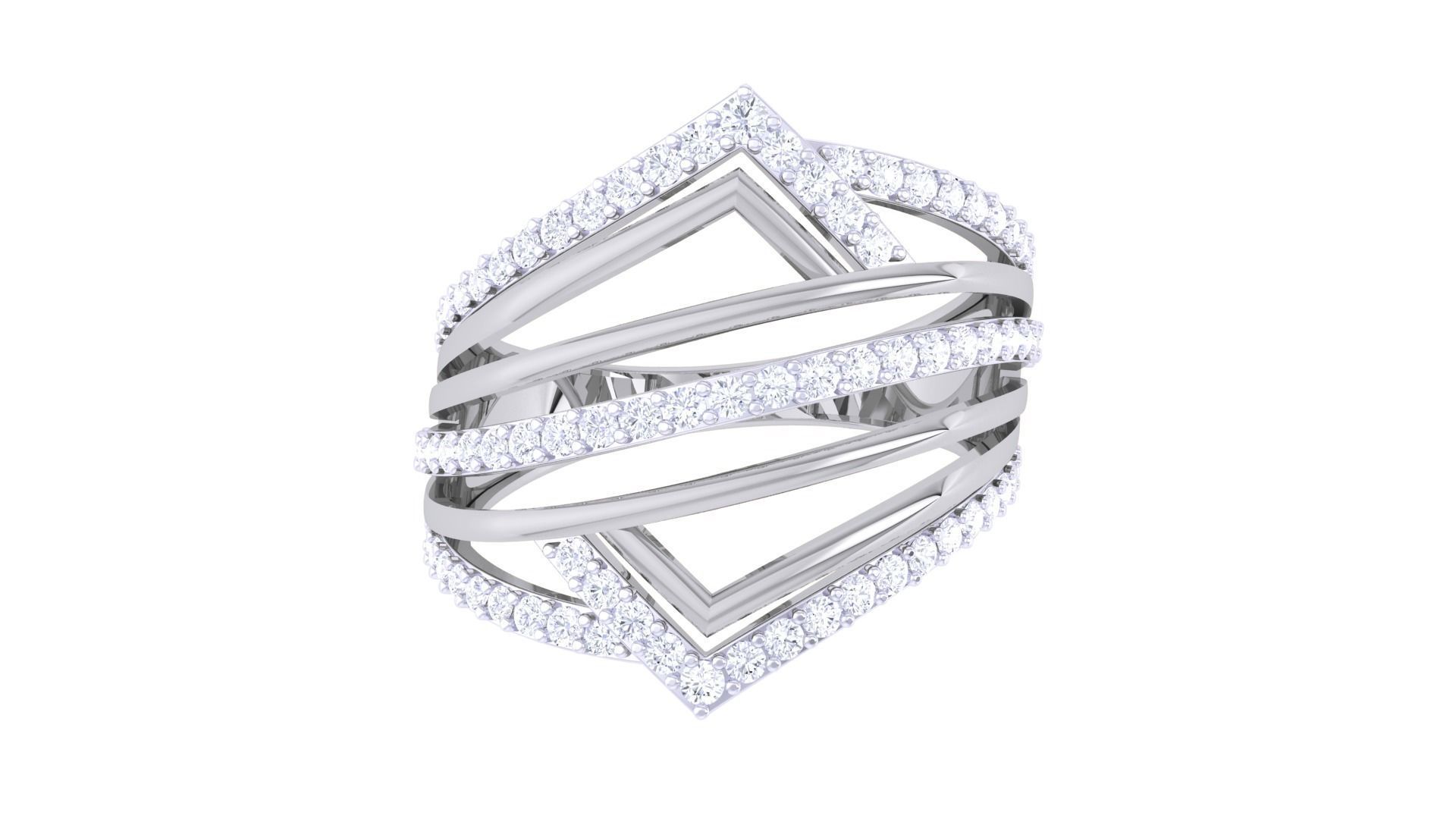 Wire High Jewelry Diamond Cocktail Ring 3dm stl obj 3D print model_9