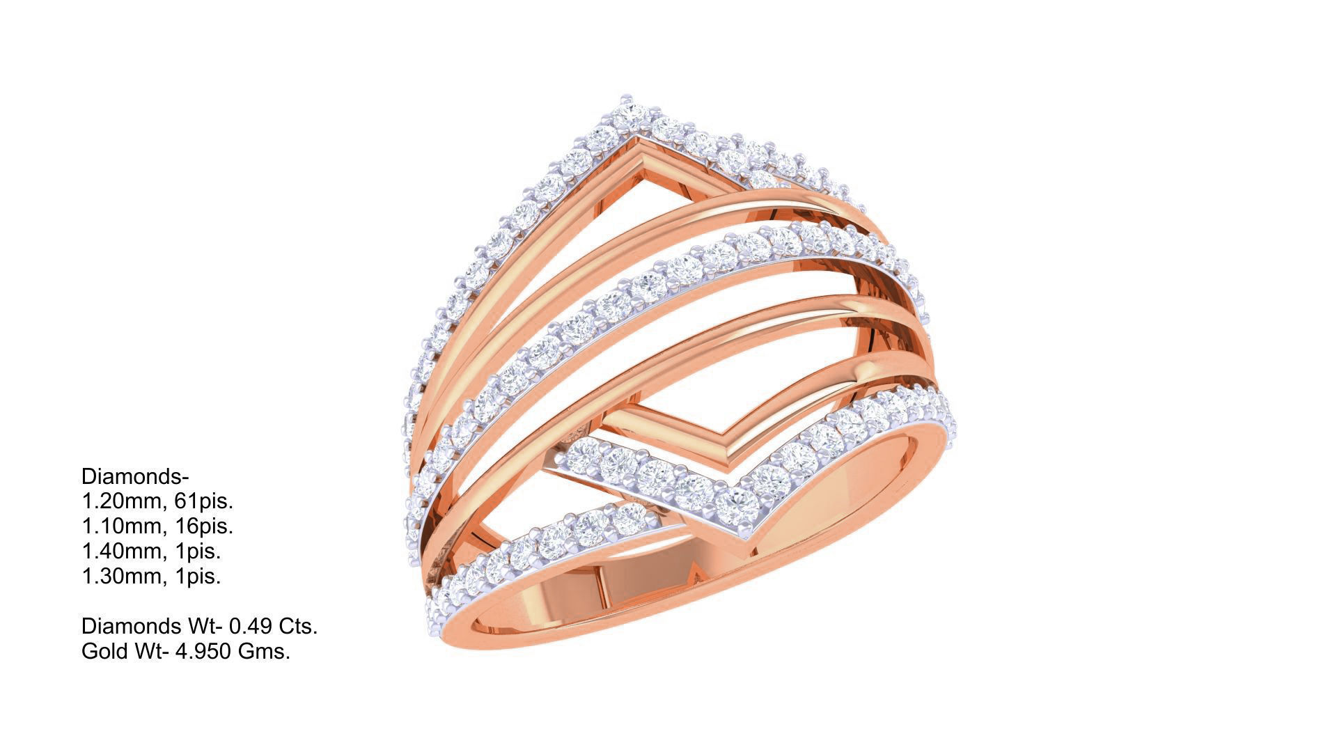 Wire High Jewelry Diamond Cocktail Ring 3dm stl obj 3D print model_3