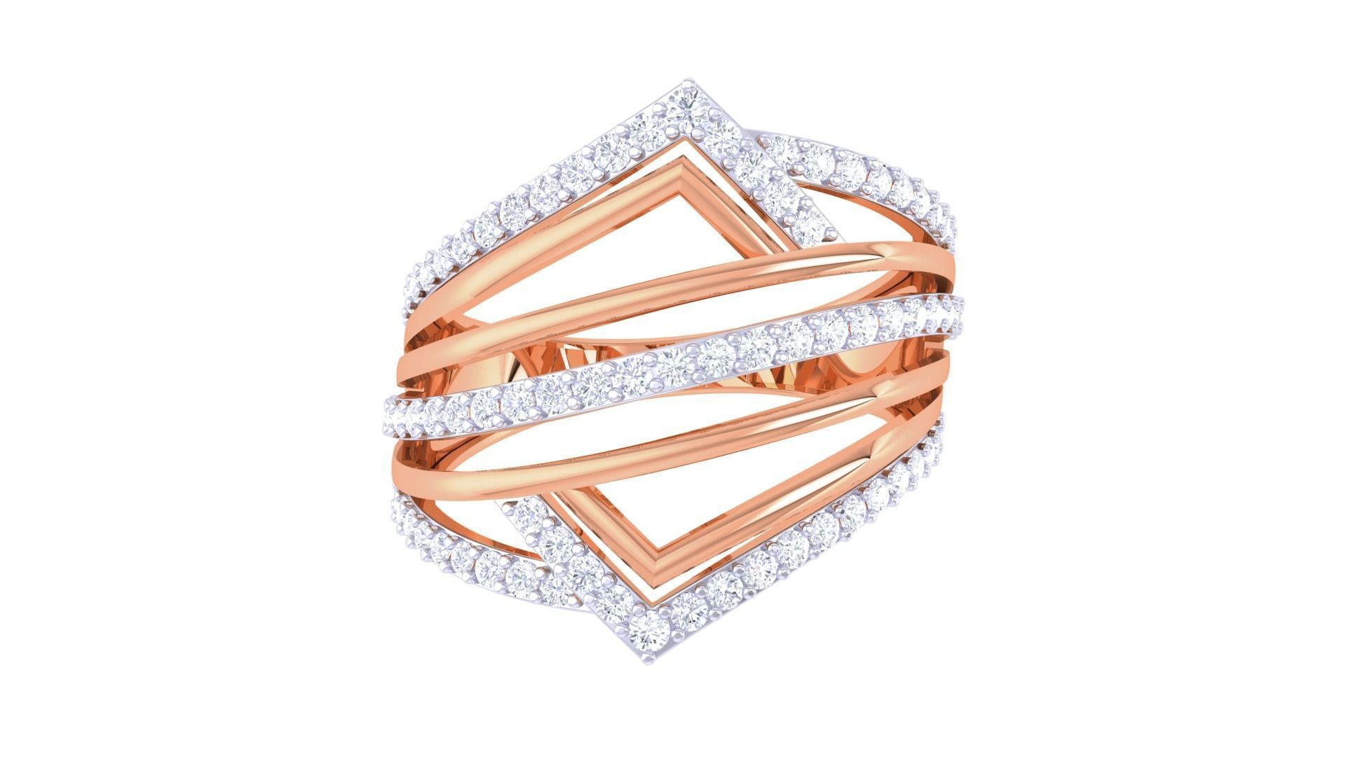 Wire High Jewelry Diamond Cocktail Ring 3dm stl obj 3D print model_7