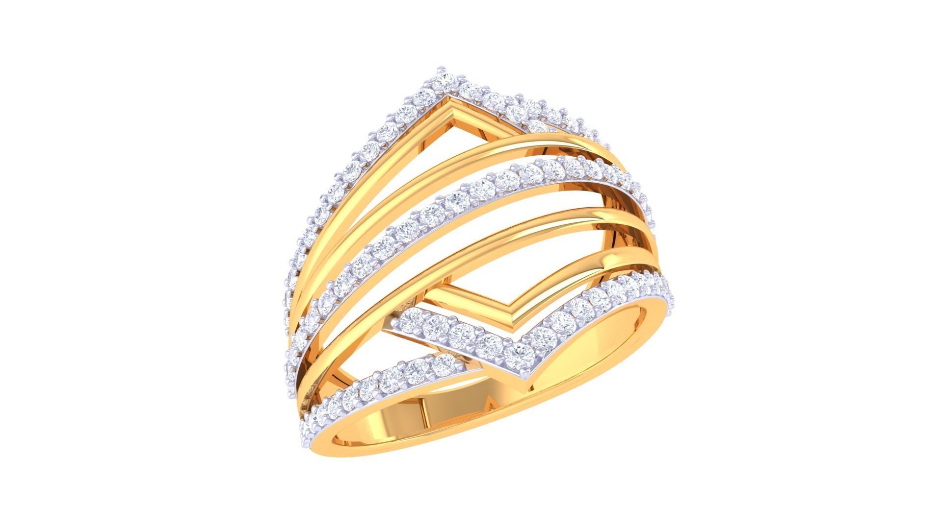 Wire High Jewelry Diamond Cocktail Ring 3dm stl obj 3D print model_4