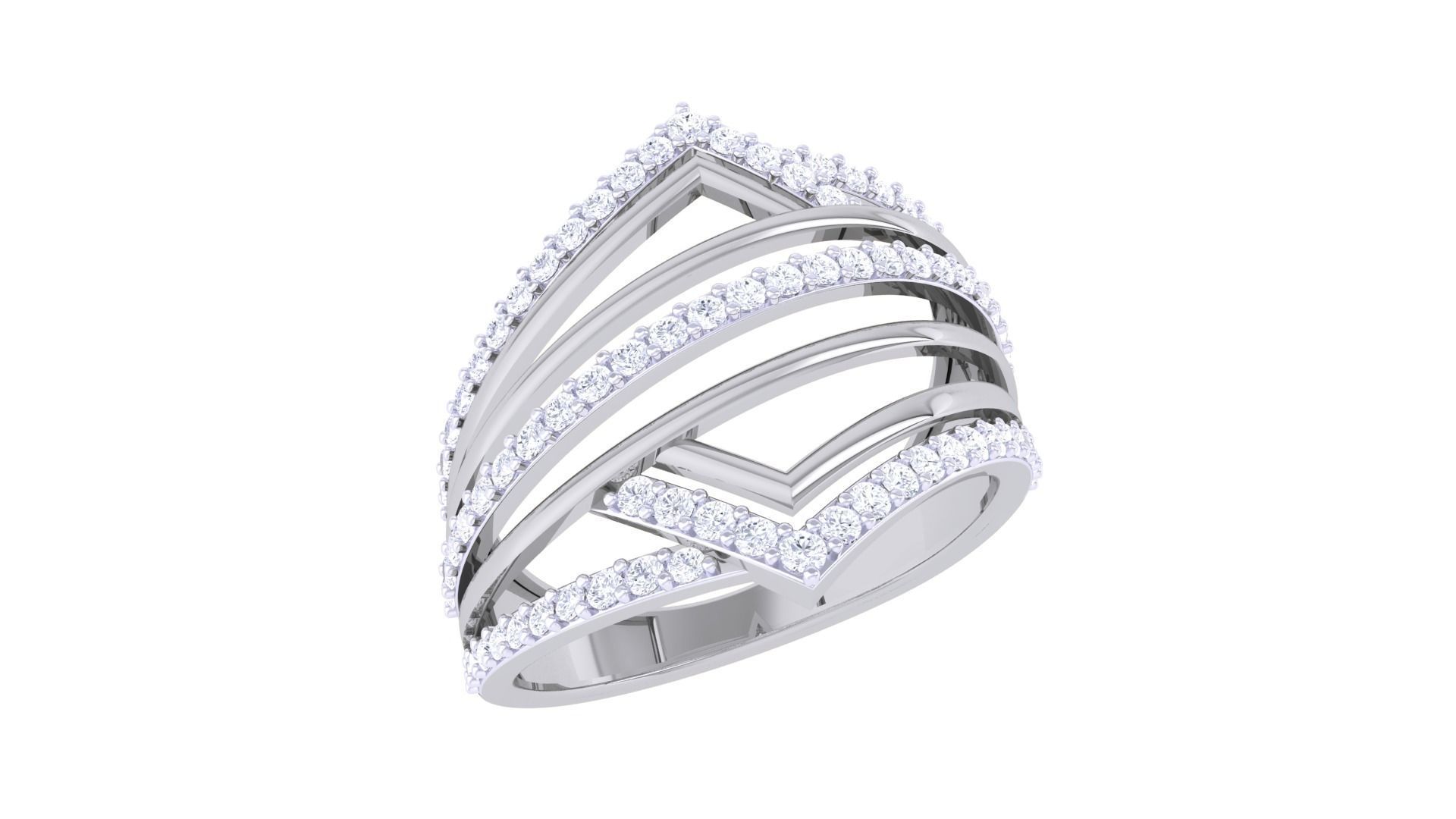 Wire High Jewelry Diamond Cocktail Ring 3dm stl obj 3D print model_6