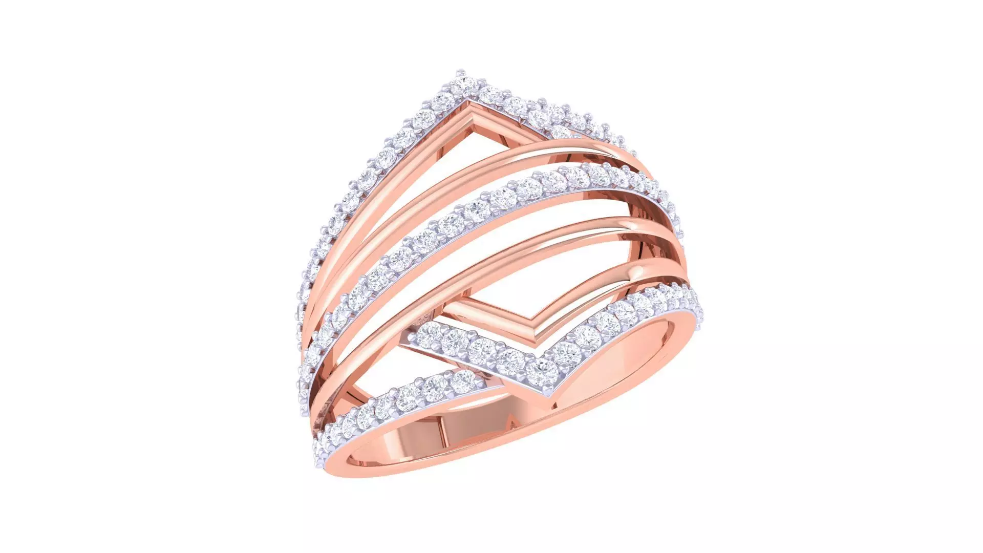 Wire High Jewelry Diamond Cocktail Ring 3dm stl obj 3D print model_0