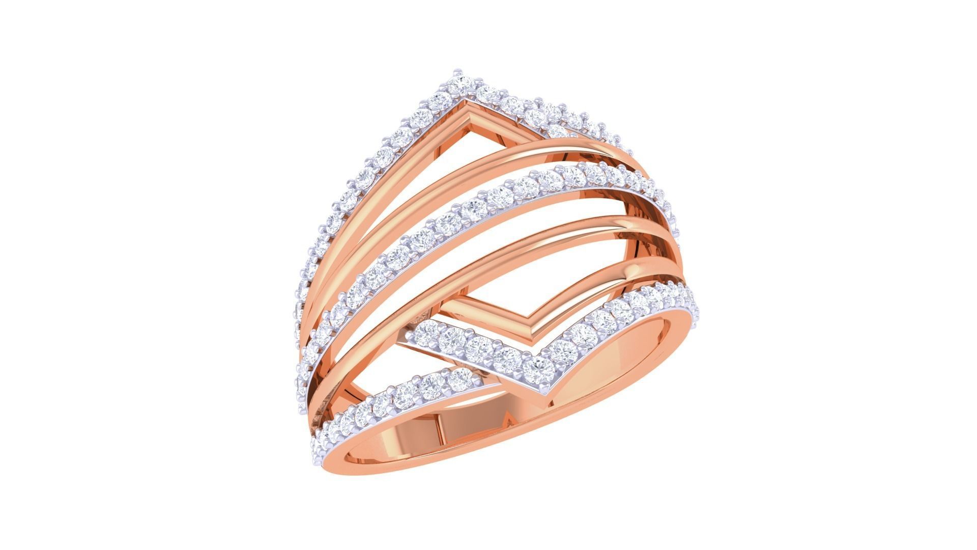 Wire High Jewelry Diamond Cocktail Ring 3dm stl obj 3D print model_5