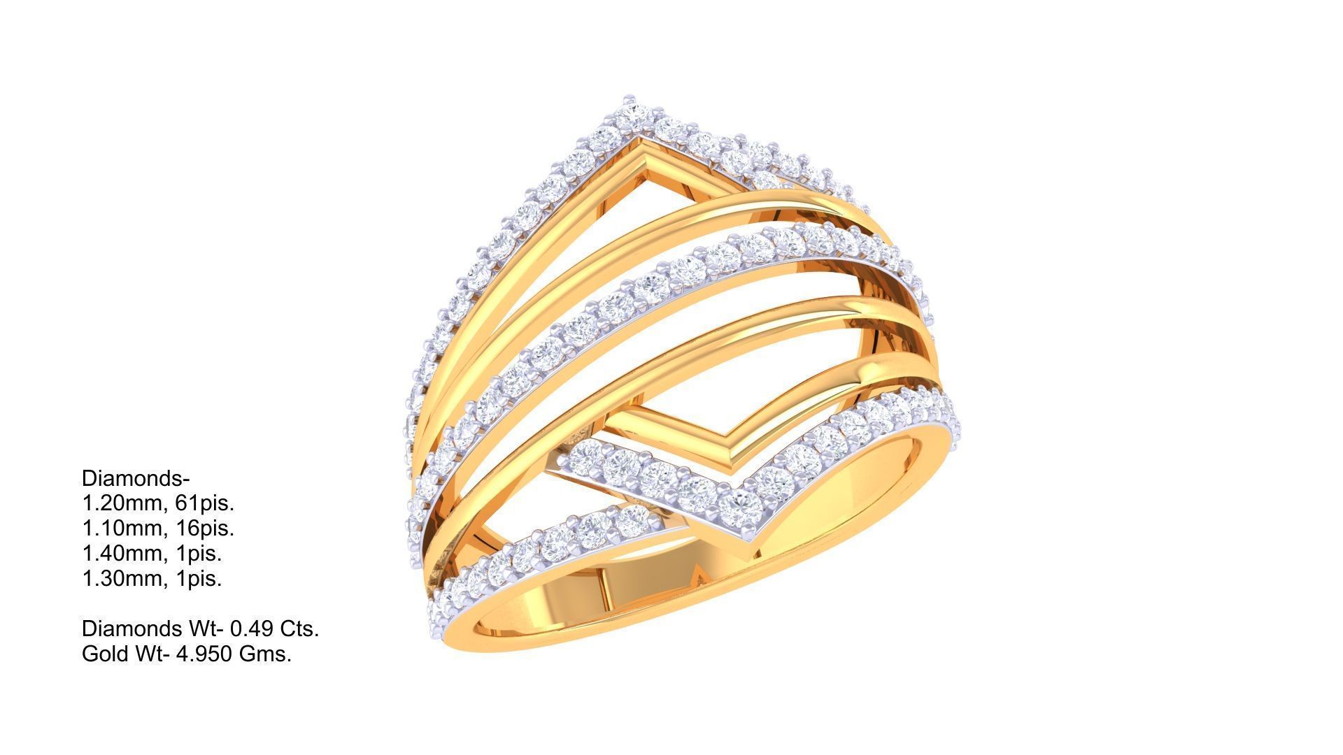 Wire High Jewelry Diamond Cocktail Ring 3dm stl obj 3D print model_1