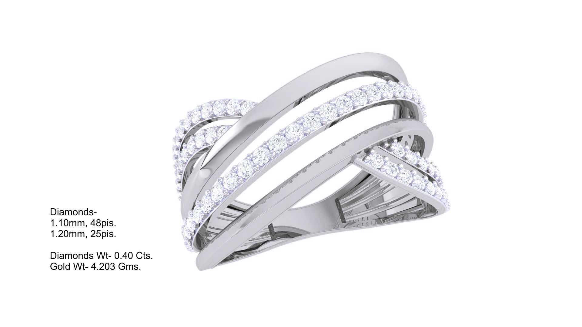 Wire High Jewelry Diamond Cocktail Ring 3dm stl obj 3D print model_2