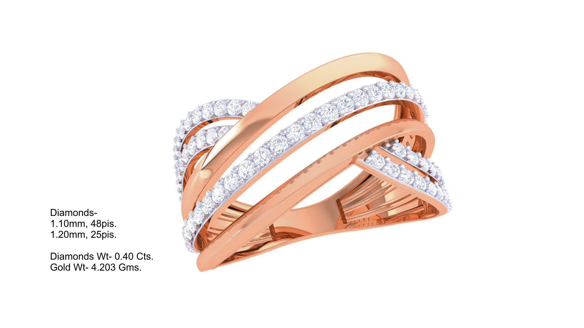 Wire High Jewelry Diamond Cocktail Ring 3dm stl obj 3D print model_3