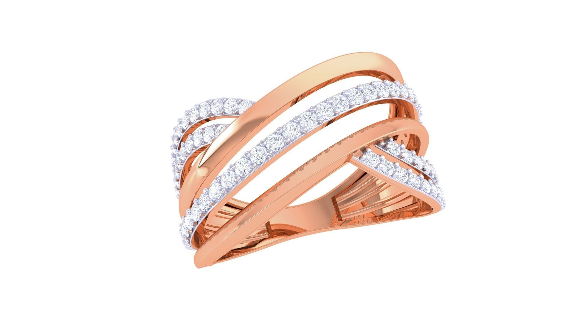 Wire High Jewelry Diamond Cocktail Ring 3dm stl obj 3D print model_4