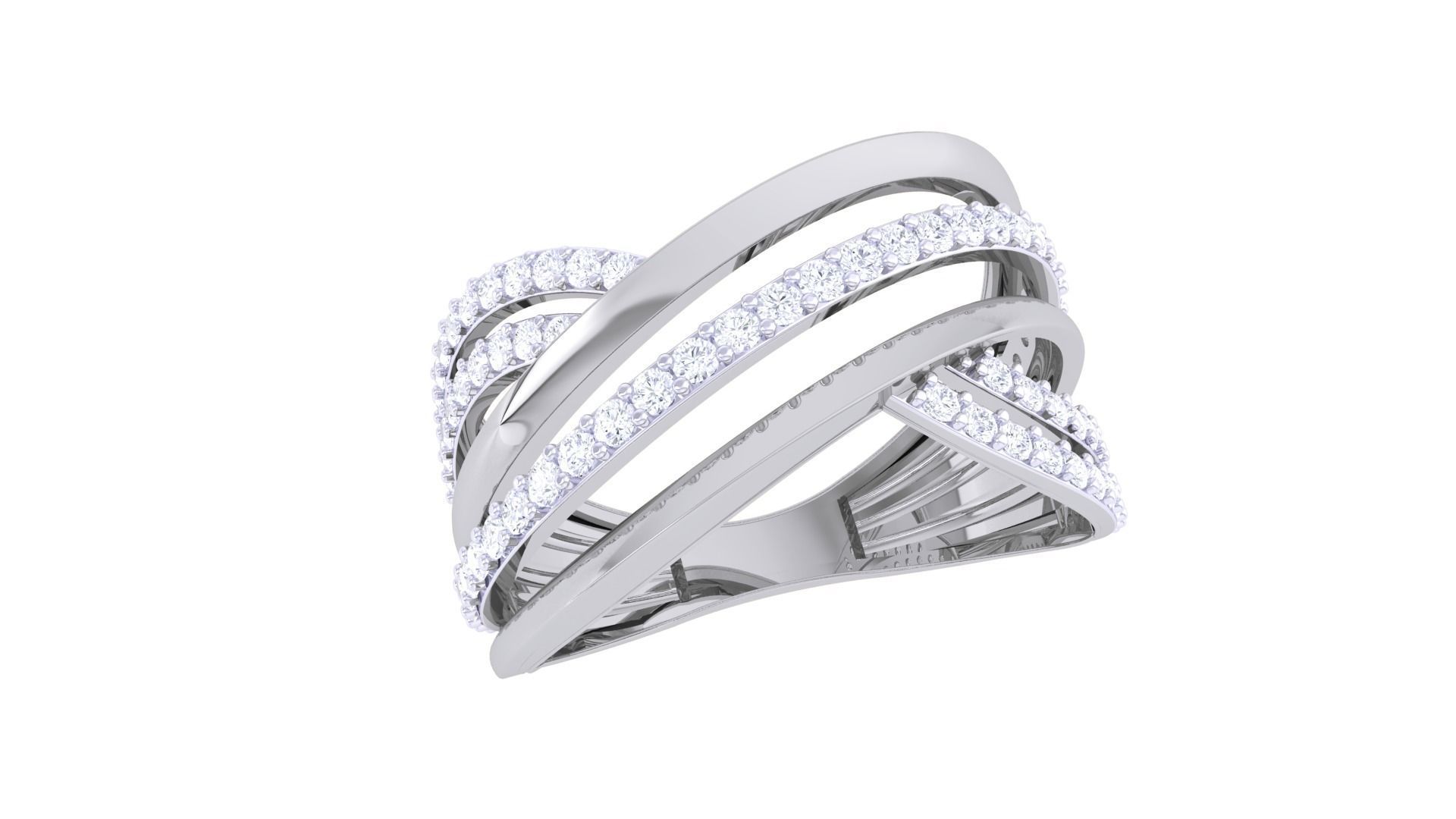 Wire High Jewelry Diamond Cocktail Ring 3dm stl obj 3D print model_5