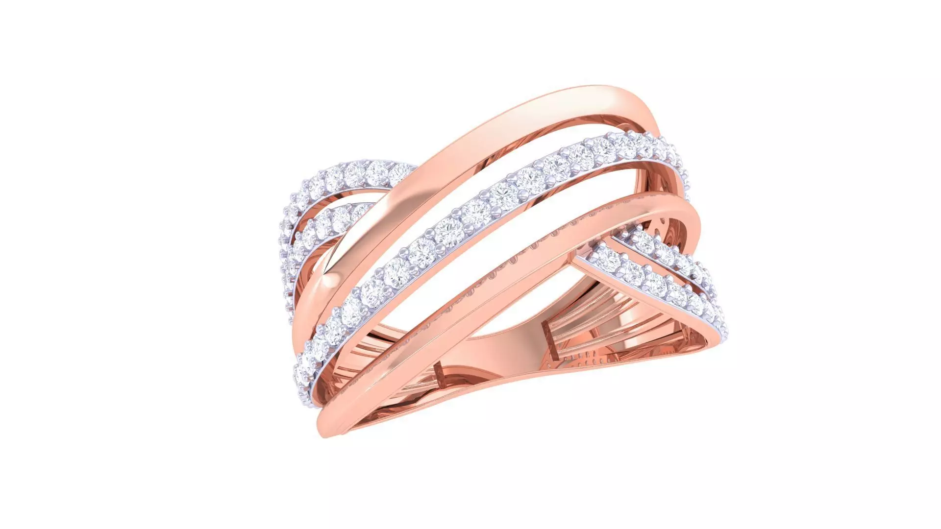 Wire High Jewelry Diamond Cocktail Ring 3dm stl obj 3D print model_0