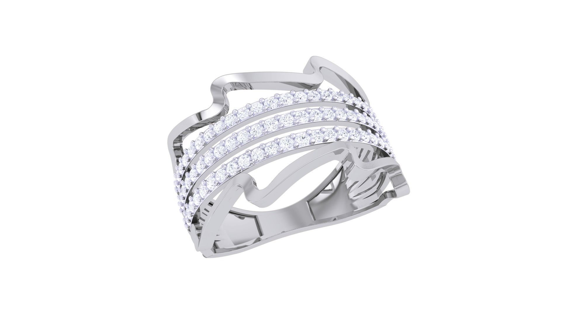 Wire High Jewelry Diamond Cocktail Ring 3dm stl obj 3D print model_5