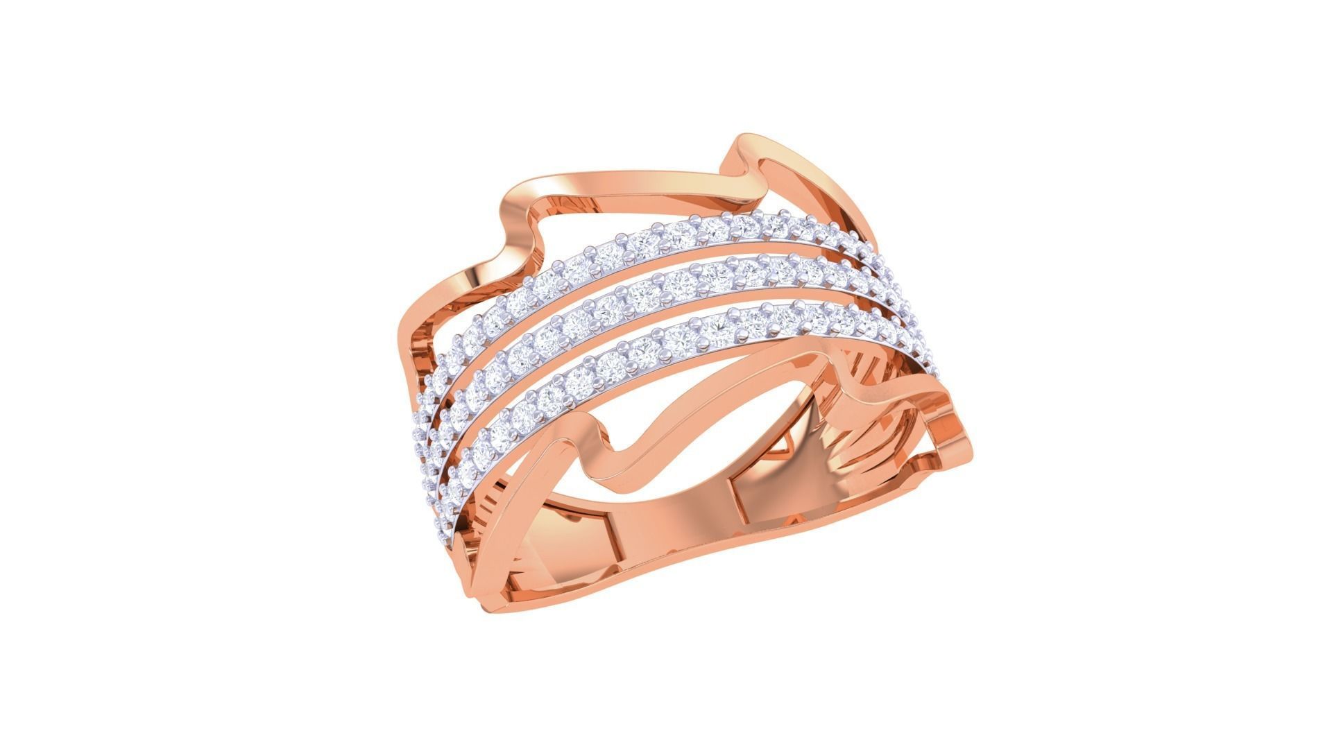 Wire High Jewelry Diamond Cocktail Ring 3dm stl obj 3D print model_4