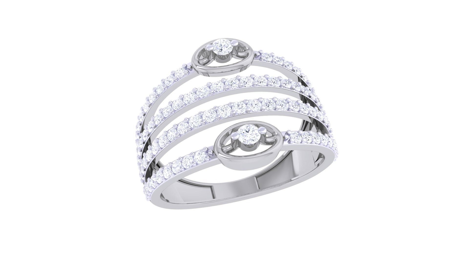 Wire High Jewelry Diamond Cocktail Ring 3dm stl obj 3D print model_6