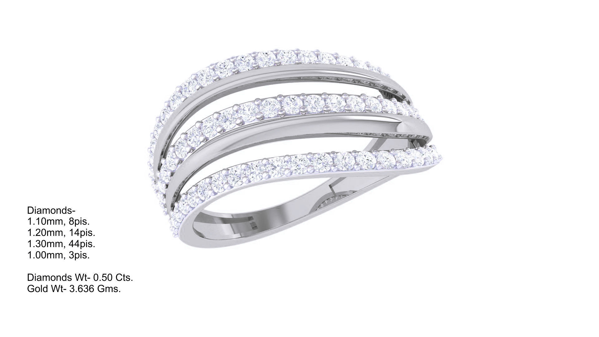 Wire High Jewelry Diamond Cocktail Ring 3dm stl obj 3D print model_2