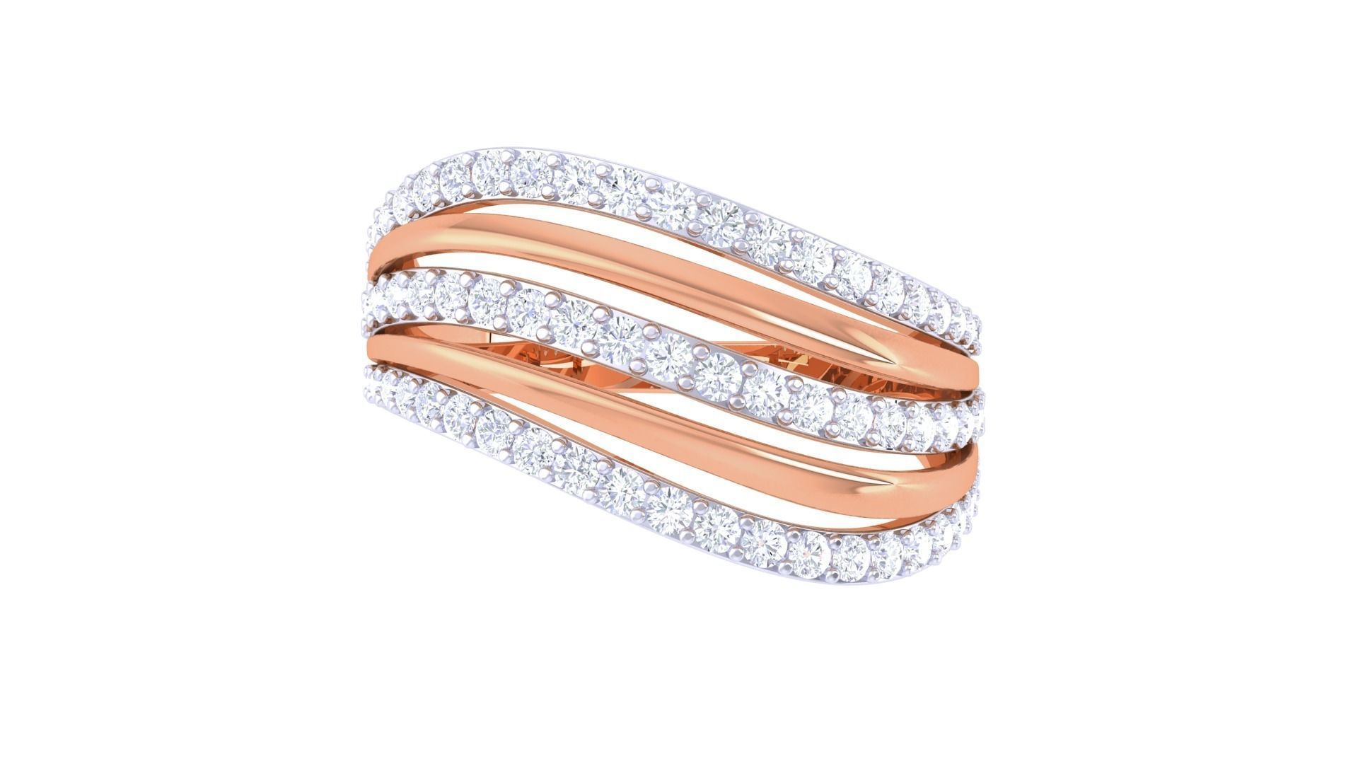 Wire High Jewelry Diamond Cocktail Ring 3dm stl obj 3D print model_9