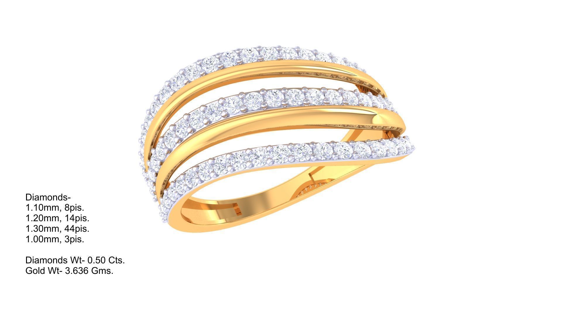 Wire High Jewelry Diamond Cocktail Ring 3dm stl obj 3D print model_1