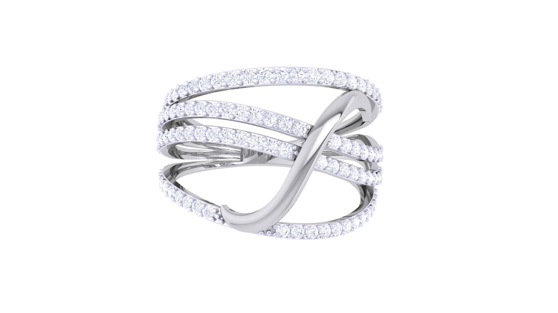 Wire High Jewelry Diamond Cocktail Ring 3dm stl obj 3D print model_9