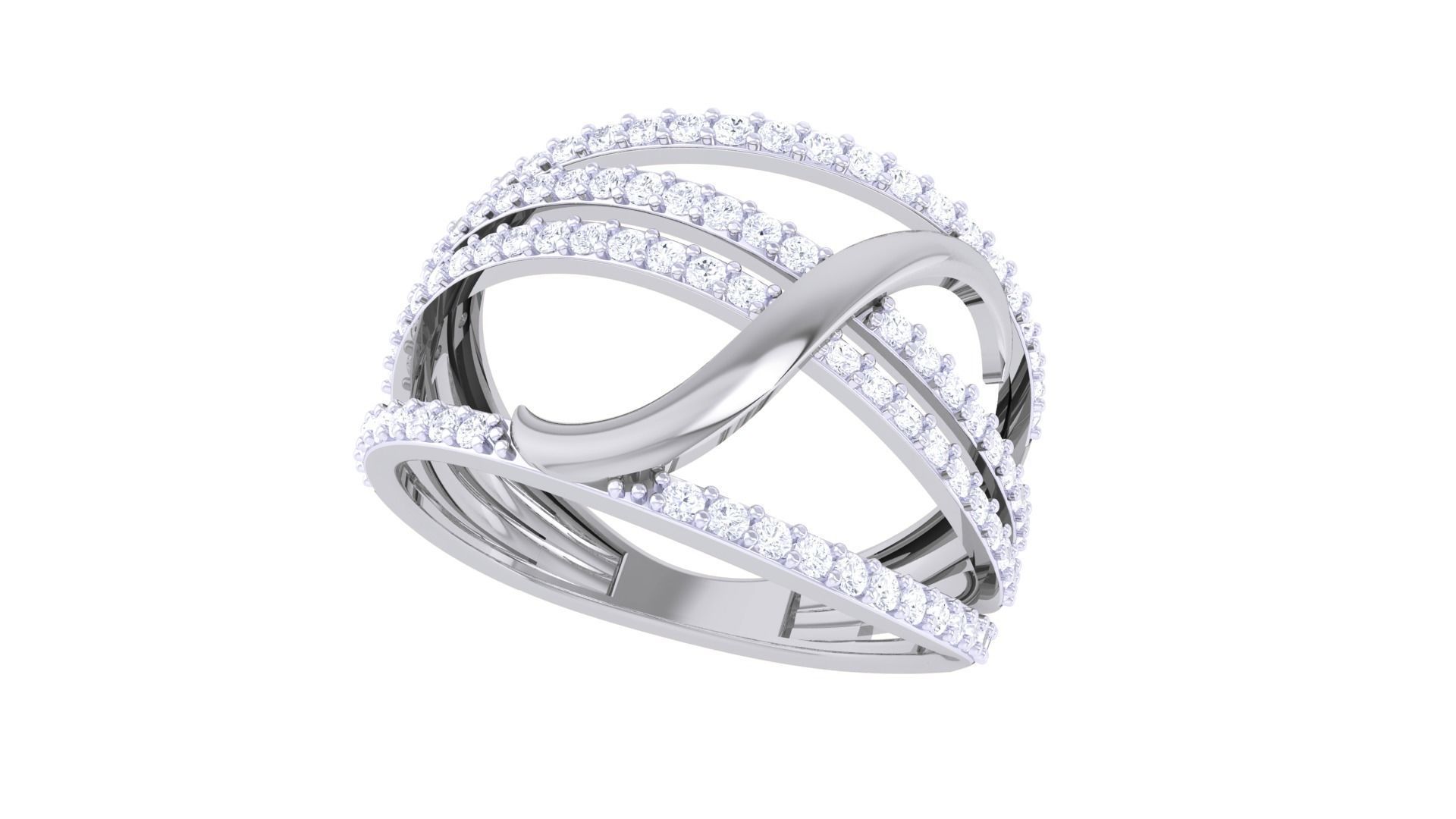 Wire High Jewelry Diamond Cocktail Ring 3dm stl obj 3D print model_5