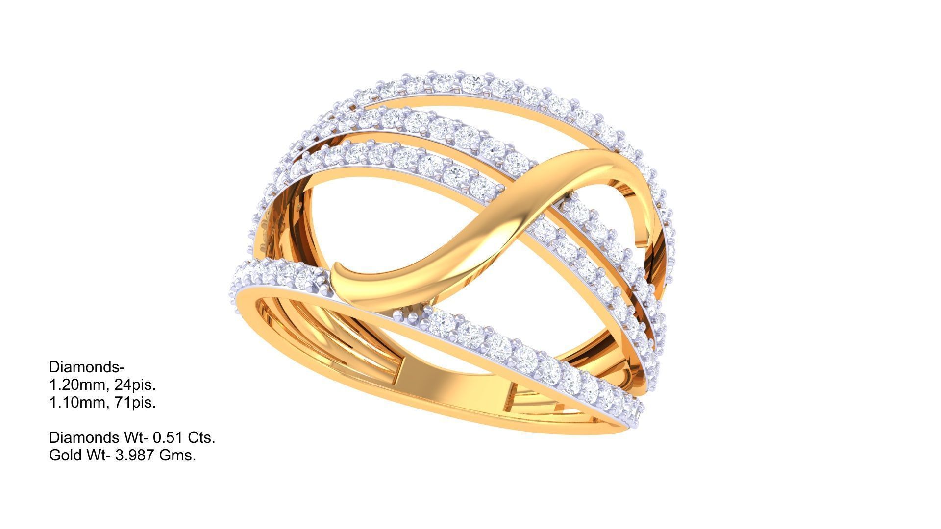 Wire High Jewelry Diamond Cocktail Ring 3dm stl obj 3D print model_3