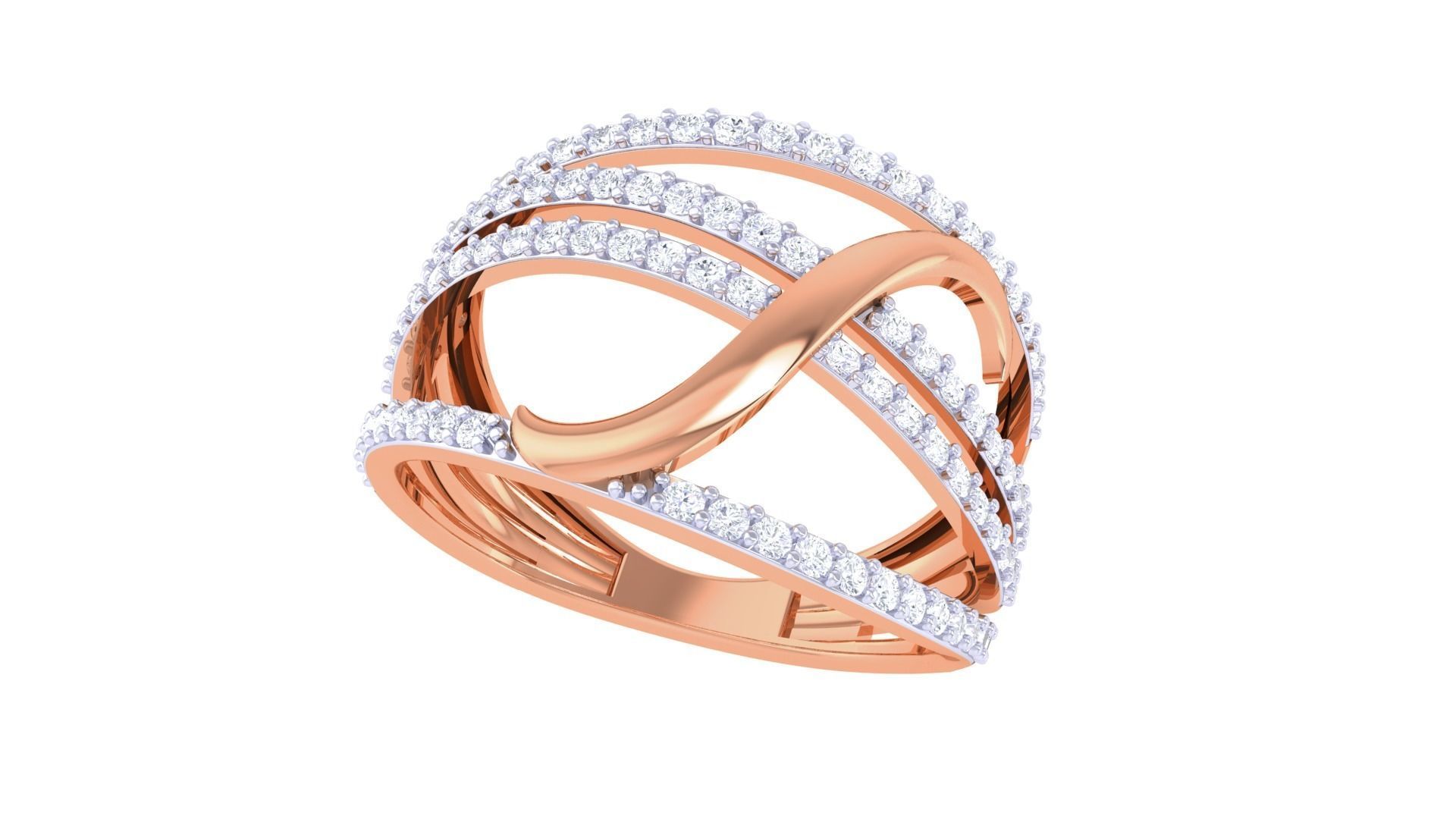 Wire High Jewelry Diamond Cocktail Ring 3dm stl obj 3D print model_6