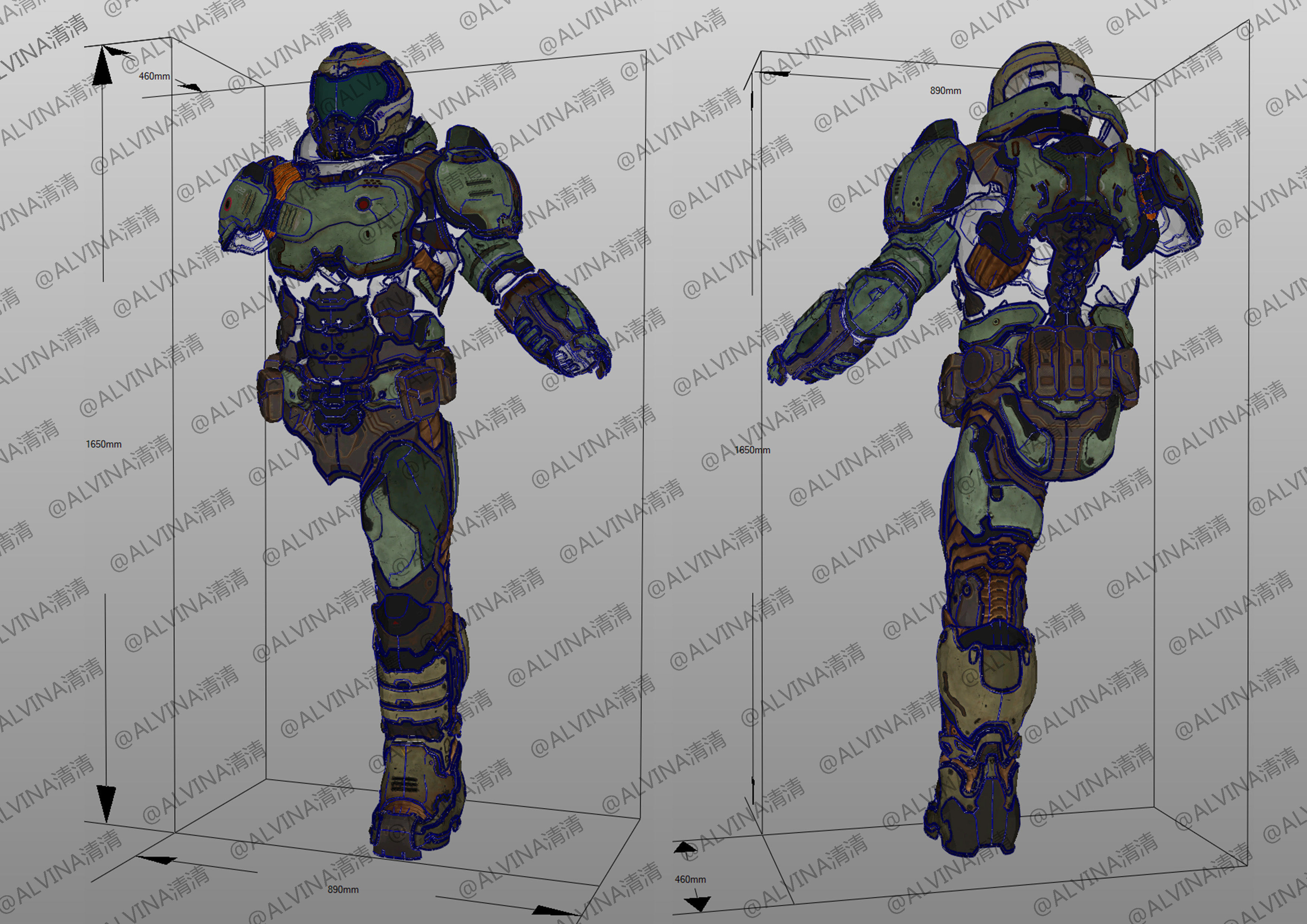 Dom3 Template 3D model Doom Cosplay Pepakura Foam Template VR / AR / low-poly | CGTrader
