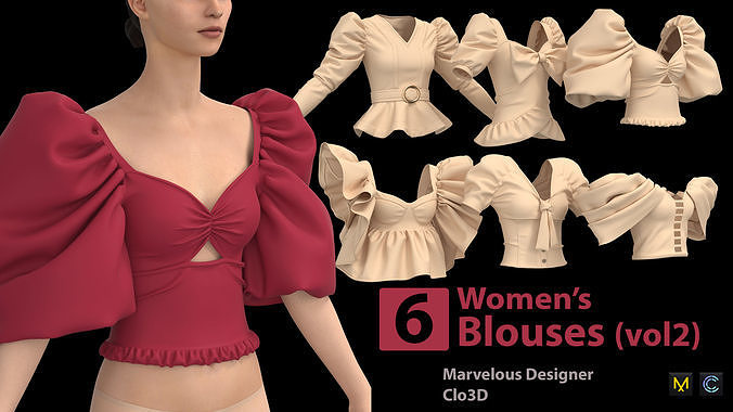 6 Womens Blouses 3D model