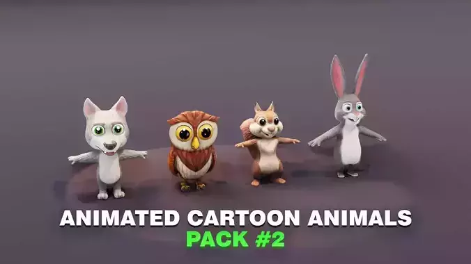 Wolf Owl Squirrel Rabbit Pack 3D Model Low-poly 3D model