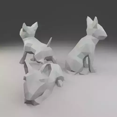 Low polygon bull terrier 3D print model  in three poses