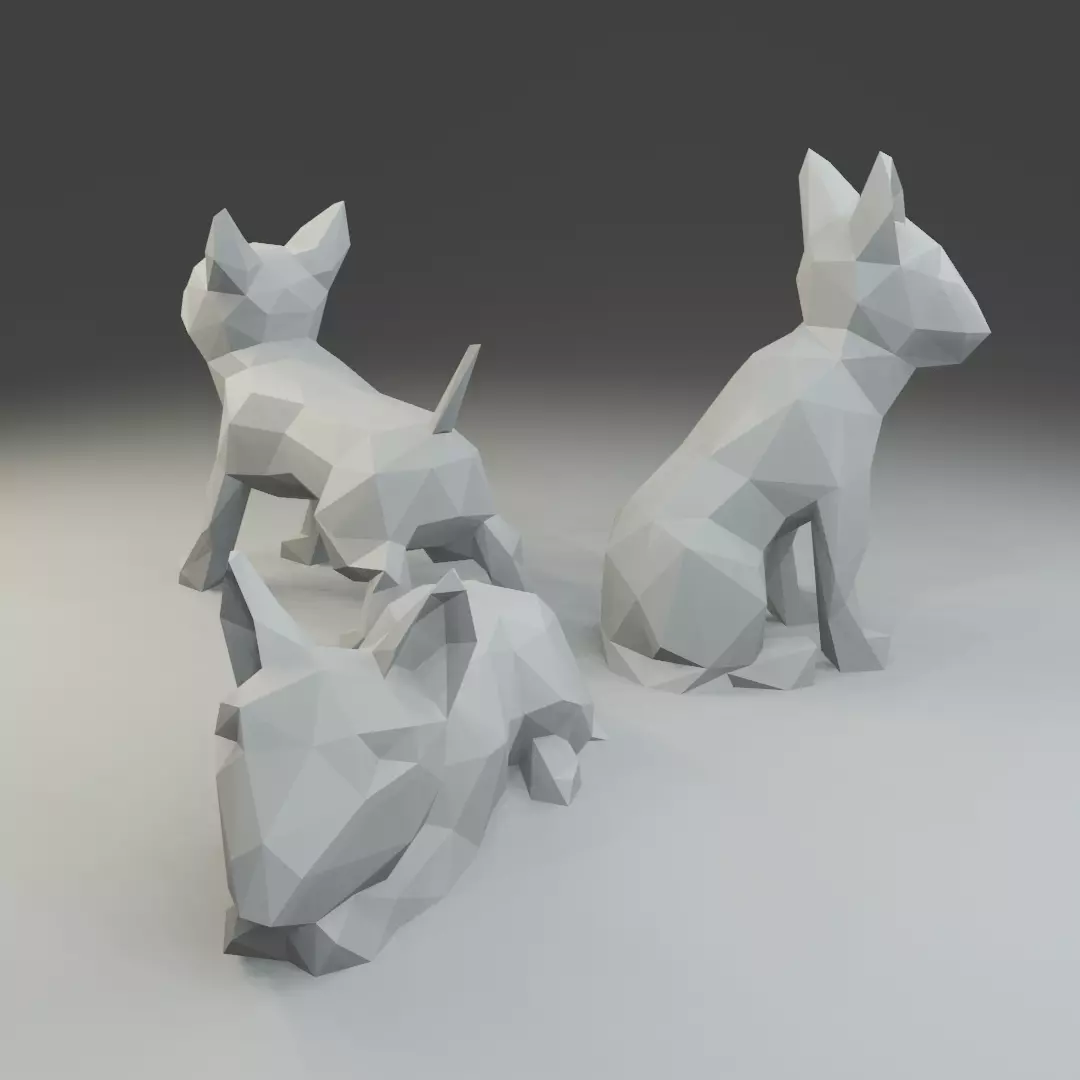 Low polygon bull terrier 3D print model  in three poses 3D print model_0