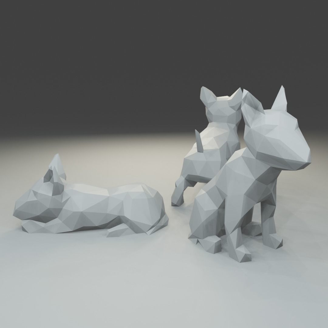 Low polygon bull terrier 3D print model  in three poses 3D print model_1