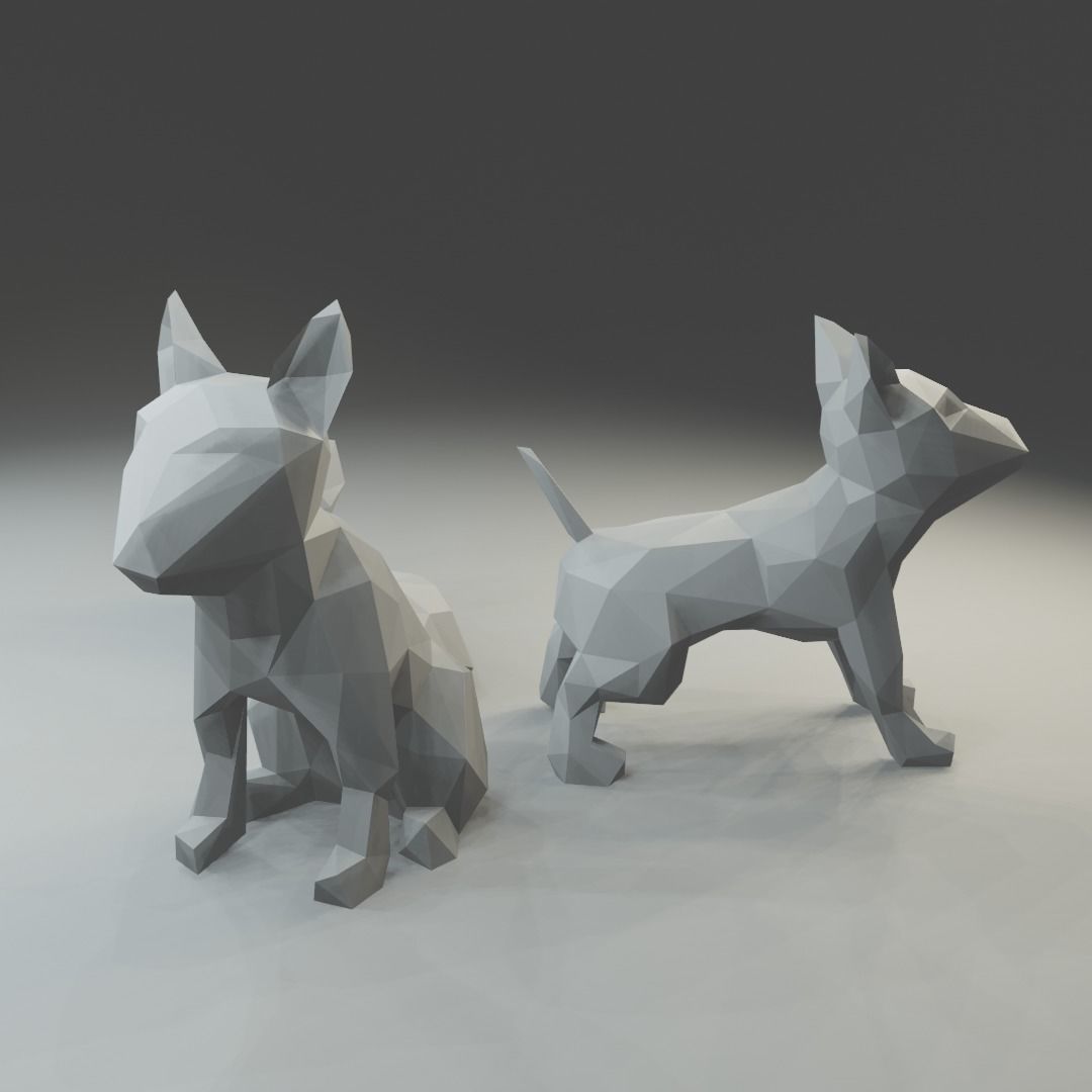 Low polygon bull terrier 3D print model  in three poses 3D print model_2