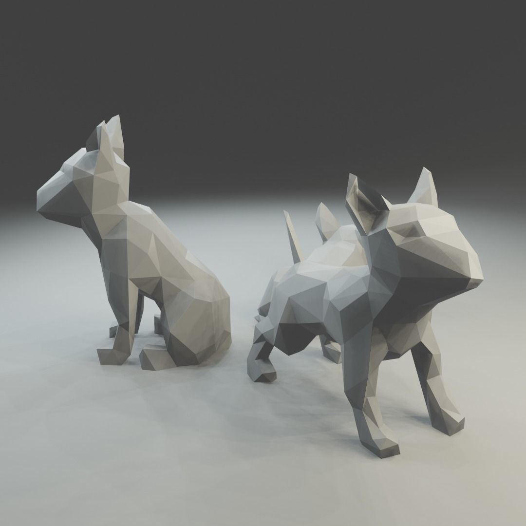 Low polygon bull terrier 3D print model  in three poses 3D print model_3