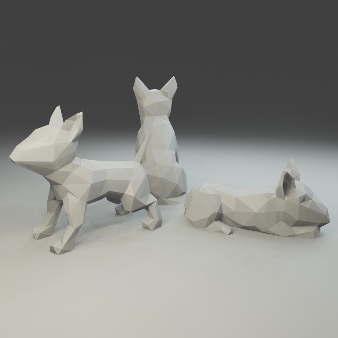 Low polygon bull terrier 3D print model  in three poses 3D print model_4