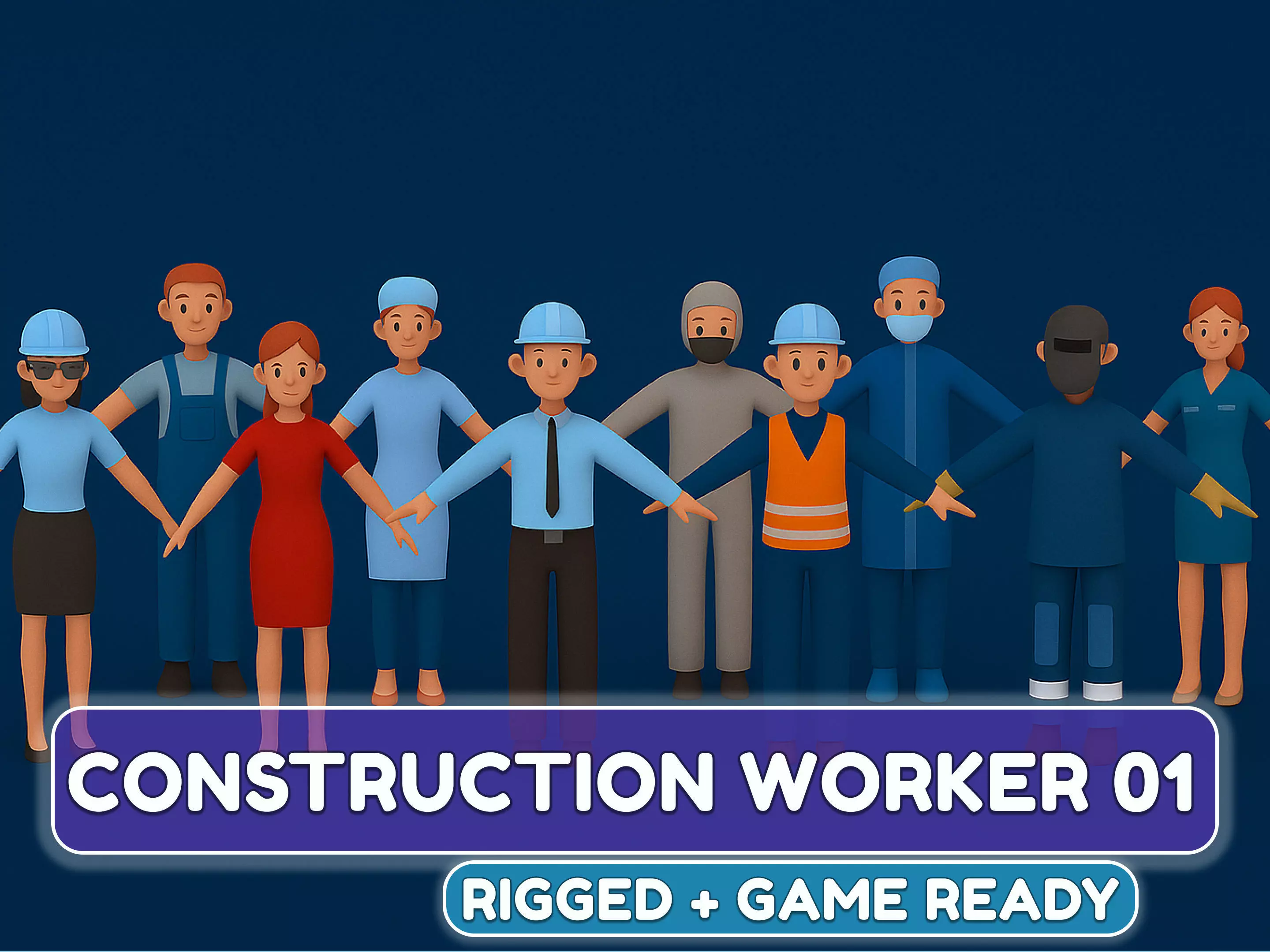 Construction Workers Collection 1 Low-poly 3D model_0