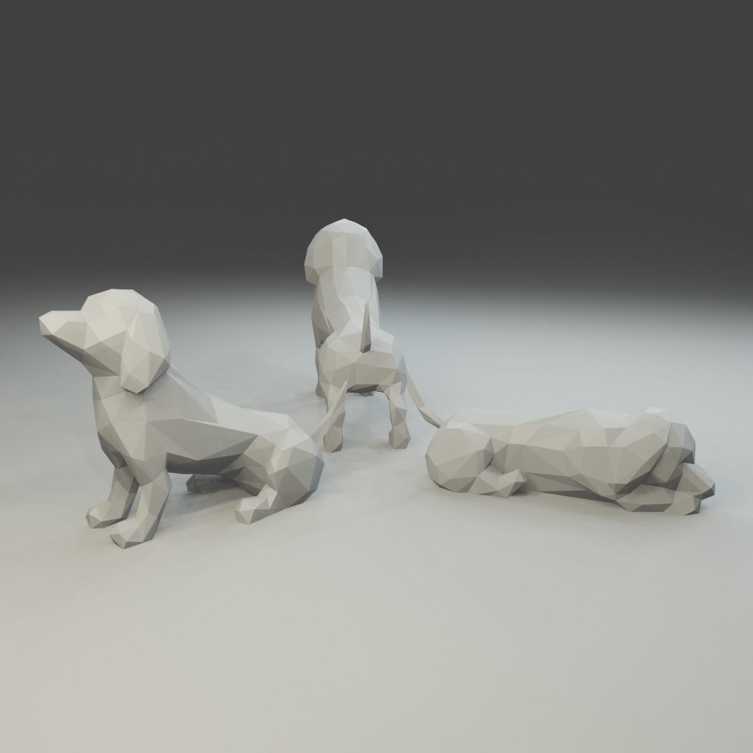 Low polygon dachshund 3D print model  in three poses 3D print model_4