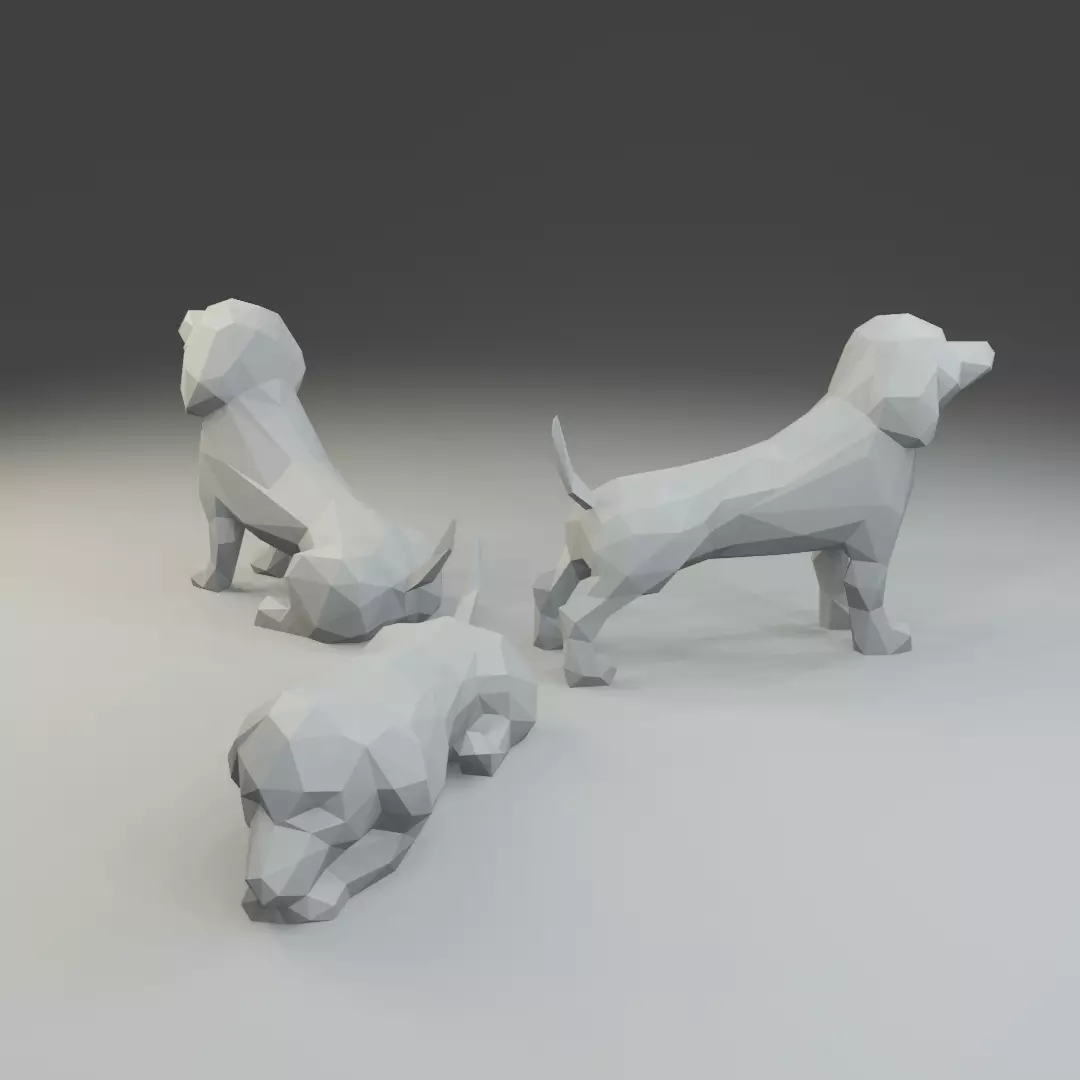 Low polygon dachshund 3D print model  in three poses 3D print model_0